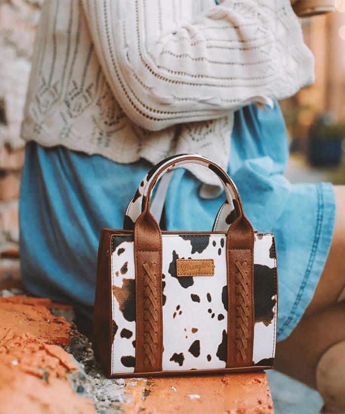 Wrangler Cow Print Mini Tote Bag - Stylish Western Crossbody Purse for Women | Perfect for Shopping, Travel & Everyday Use