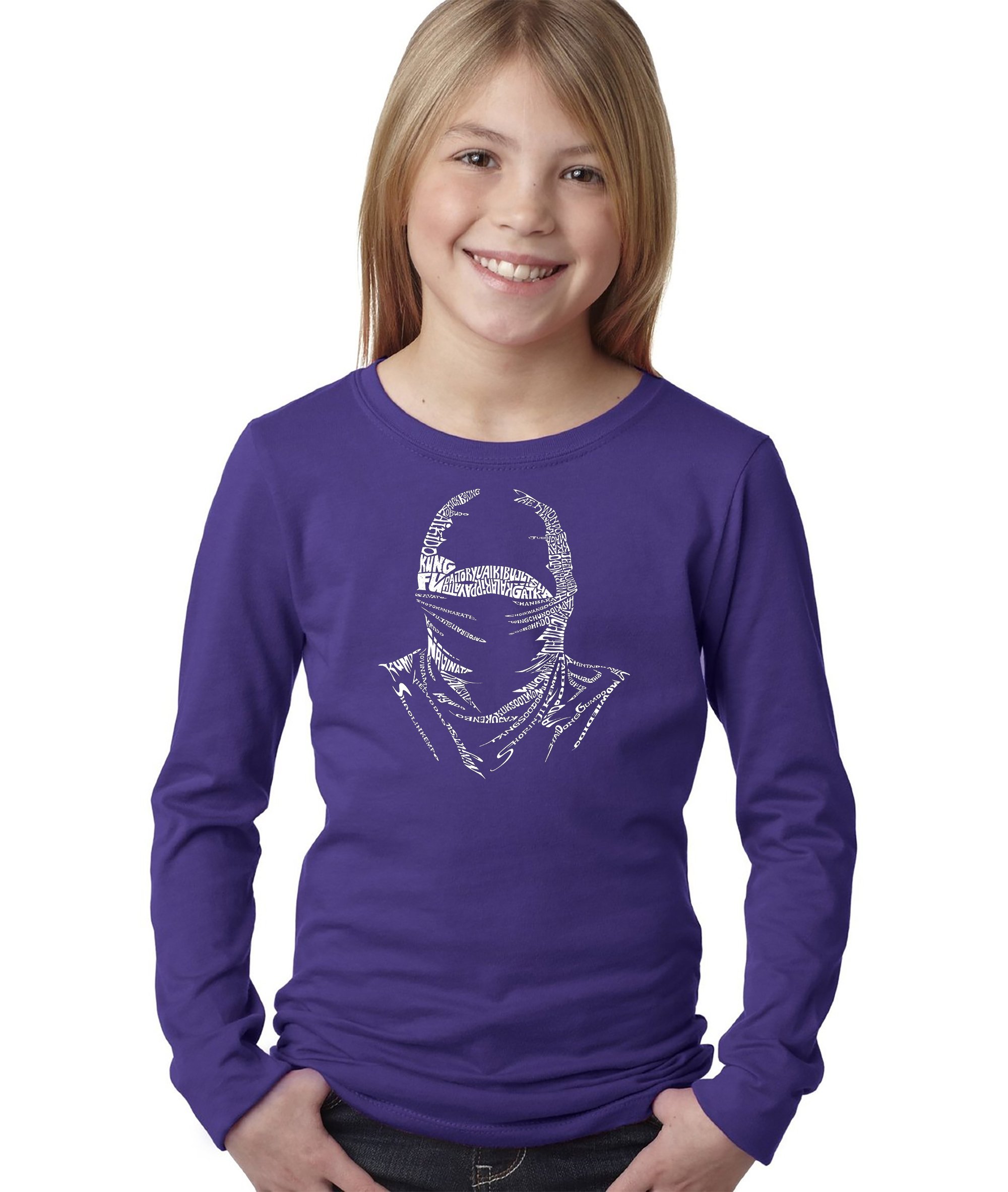 LA POP ART Girls Long Sleeve Graphic Tee - Ninja Inspired Word Art T-Shirt for Teens | Trendy Streetwear & Casual Outfit Essential