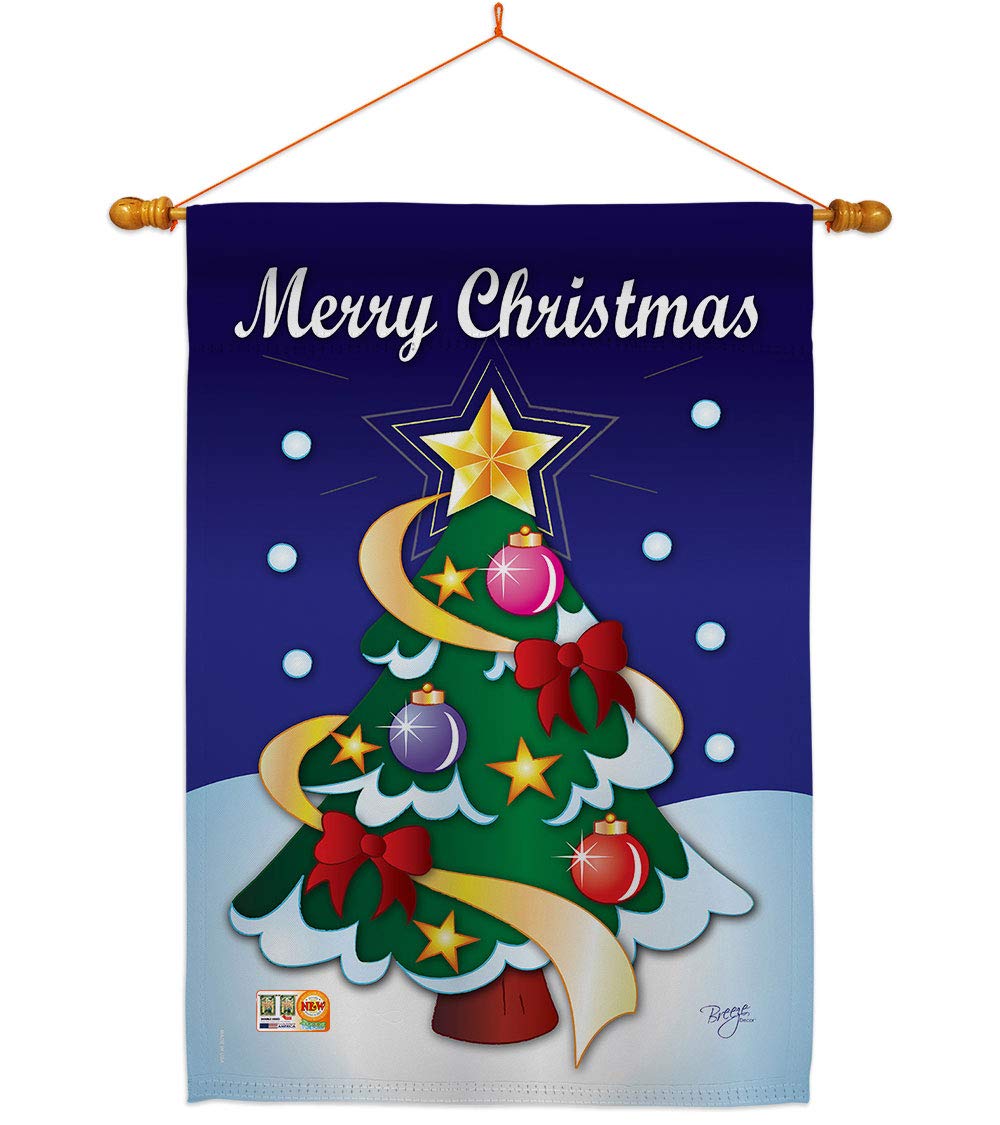 Merry Winter Christmas House Flag Set 28x40 with Pole - Holiday Yard Decor