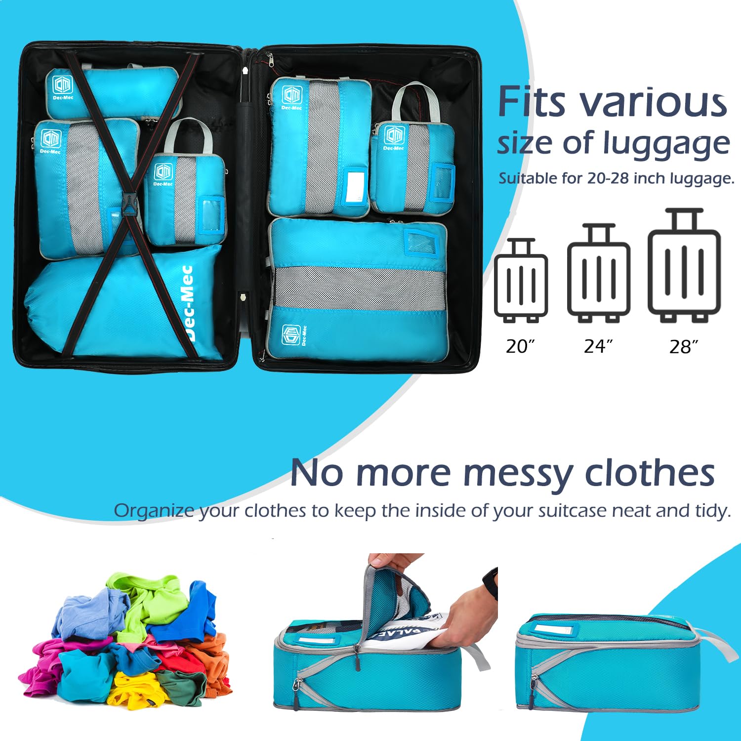 4/6 Set Expandable Compression Packing Cubes with Label - Travel Organizer for Suitcase & Carry On Luggage - Perfect for Business Trips, Vacations & Weekend Getaways