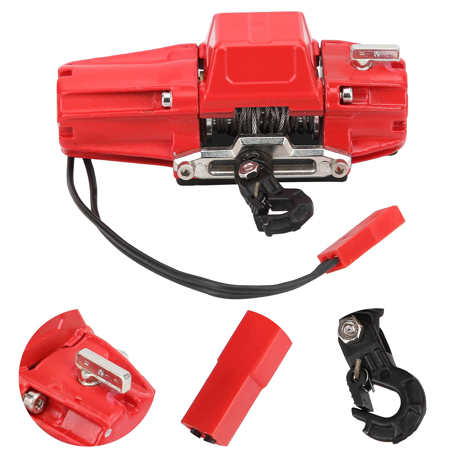1/10 Scale RC Winch - Heavy Duty Metal Universal Winch with Rotating Switch for RC Cars, Trucks & Crawlers - Perfect for Off-Road Climbing & Bumper Installation (Red) - Ideal for Trail Adventures & Rock Crawling