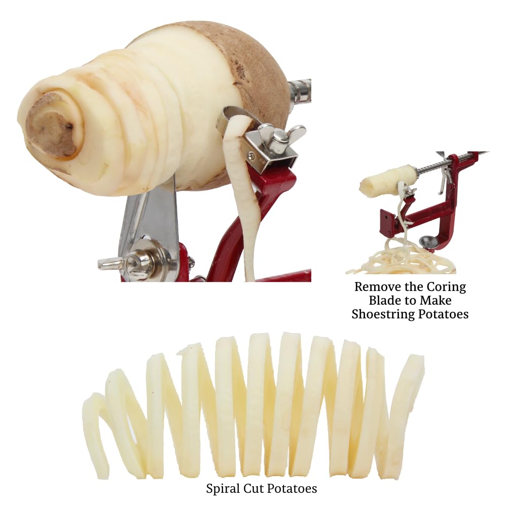 Premium Heavy Duty Cast Iron Peeler with Stainless Steel Corer & Slicer - Professional Apple Peeler with Secure Clamp Base - Perfect for Making Apple Pies, Apple Crisps, and Fruit Preparations