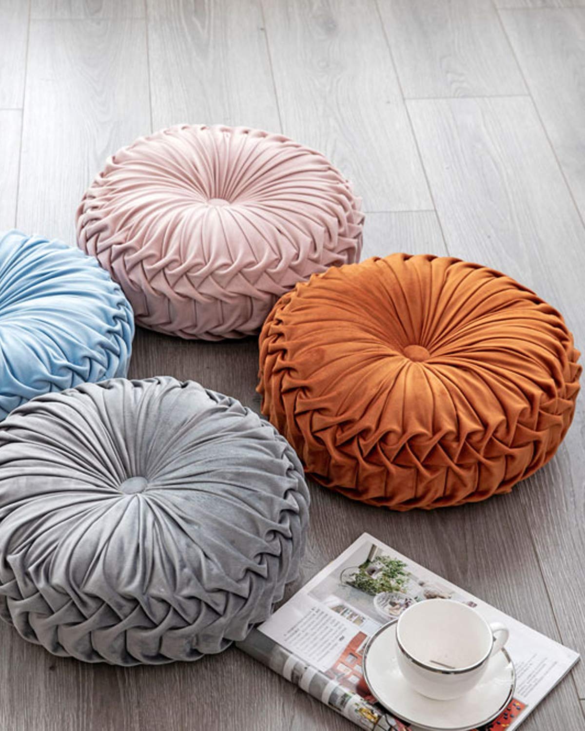 3D Pumpkin Velvet Throw Pillow - 15x15 Inch Round Decorative Cushion for Sofa, Bed, Chair & Floor - Navy Blue - Perfect for Fall Home Decor & Cozy Living Room Accents