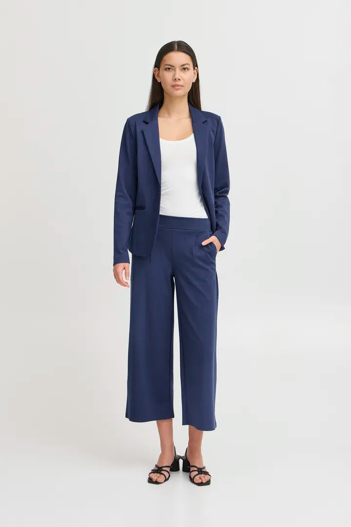 Kate Cropped Wide Leg Pants for Women - Medieval Blue High Waisted Palazzo Trousers | Casual Office Wear & Summer Vacation Outfits
