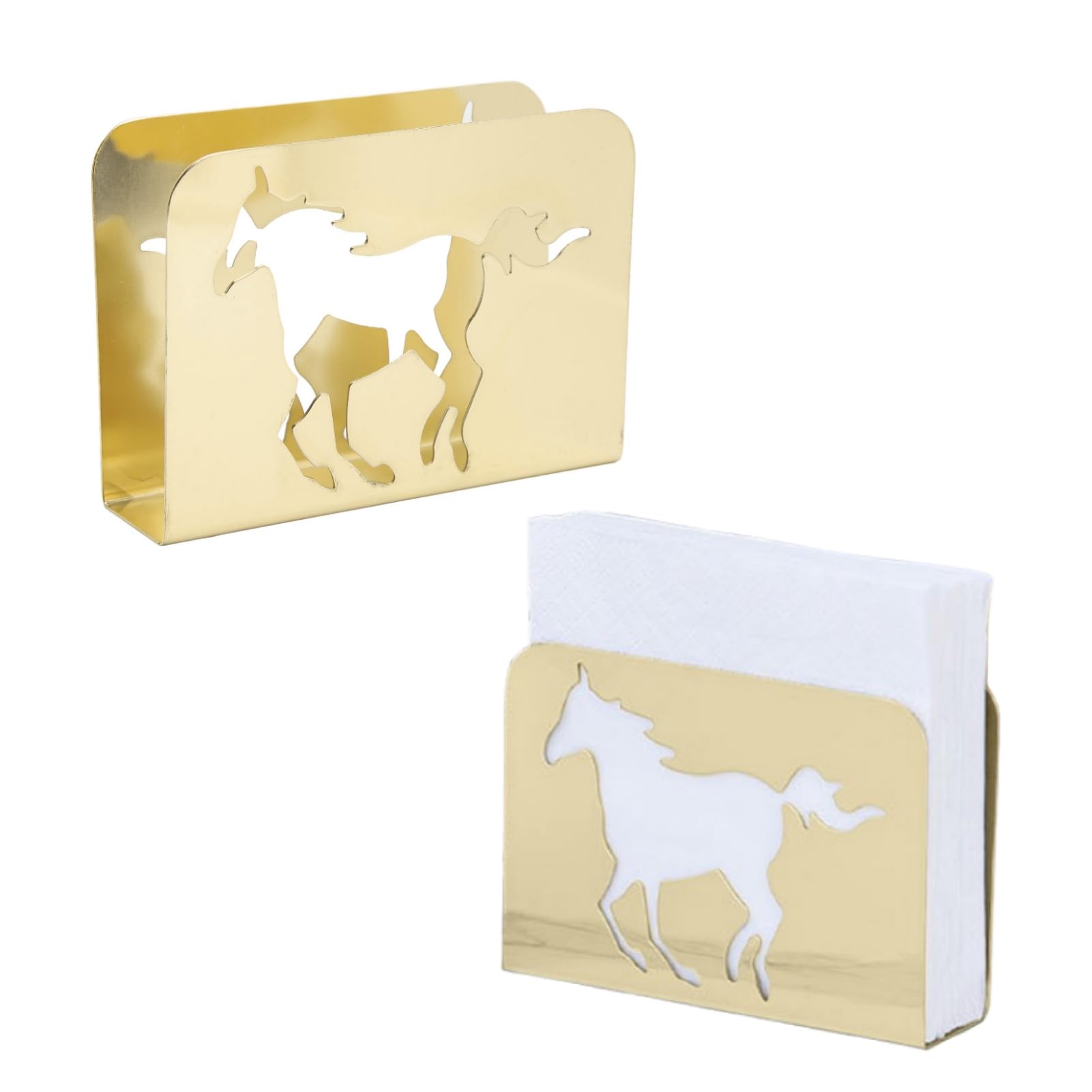 2Pcs Modern Horse-Shaped Metal Napkin Holders for Dining Table - Gold Paper Towel Rack for Home Kitchen & Restaurant Decor - Perfect for Wedding, Party & Everyday Use
