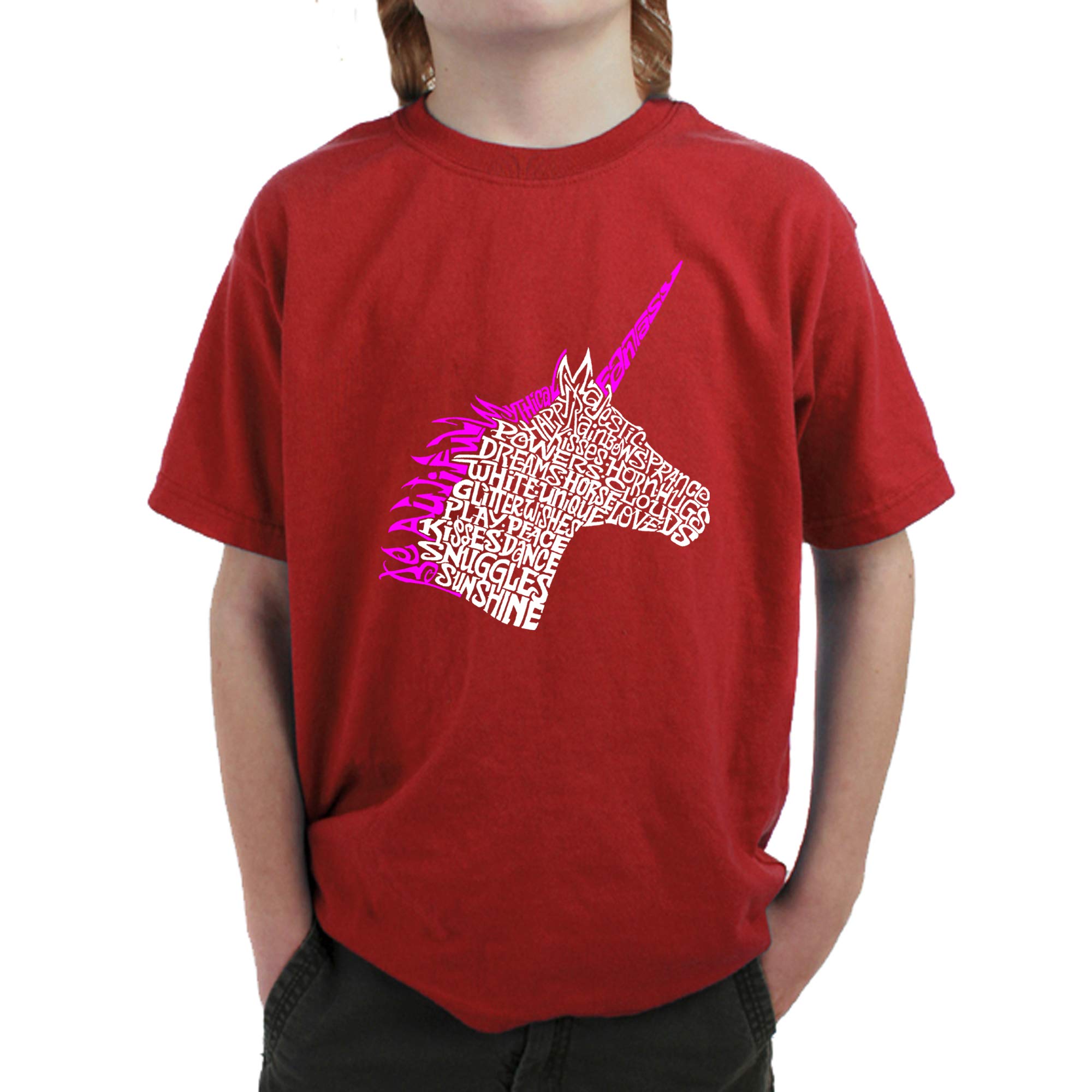 LA POP ART Boys' Word Art Graphic T-Shirt - Unicorn Design | Trendy Kids' Casual Wear for School & Play