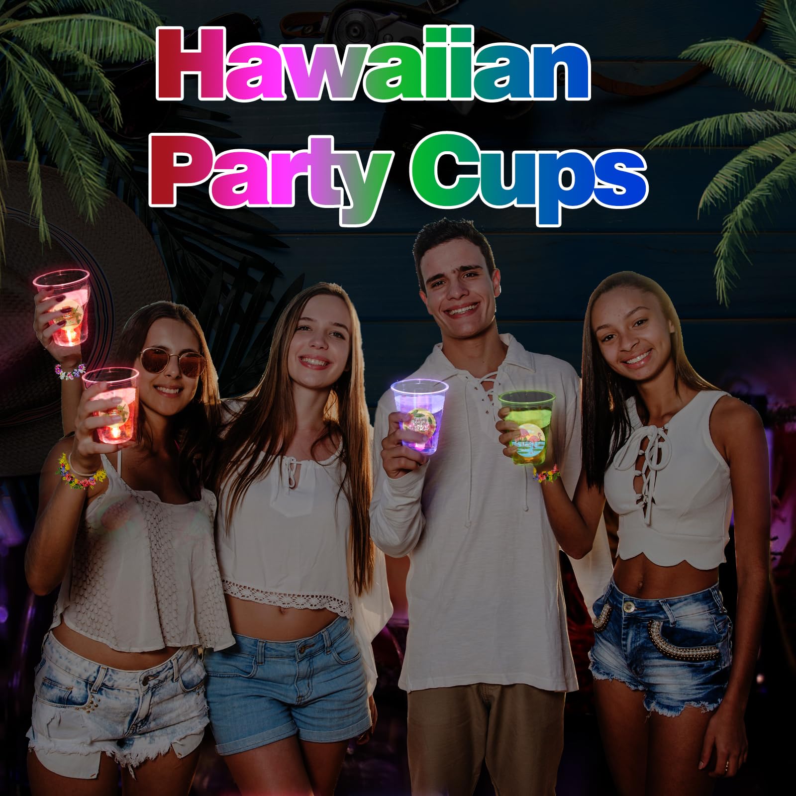 25 Glow in the Dark Plastic Tiki Party Cups - 16oz Hawaiian Luau Cups for Tropical Themed Parties, Birthday Decorations & Moana Celebrations - Perfect for Beach Parties, Poolside Gatherings & Summer Events