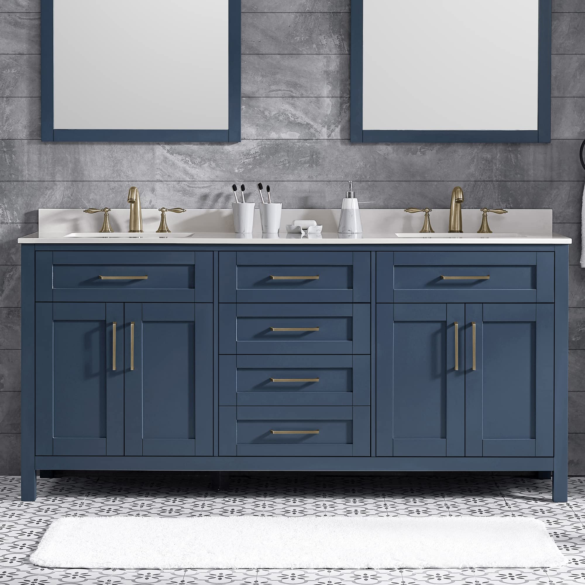 OVE Decors Maya 72-Inch Double Sink Bathroom Vanity in Midnight Blue - Modern Bathroom Storage Solution for Master Bath & Guest Powder Room