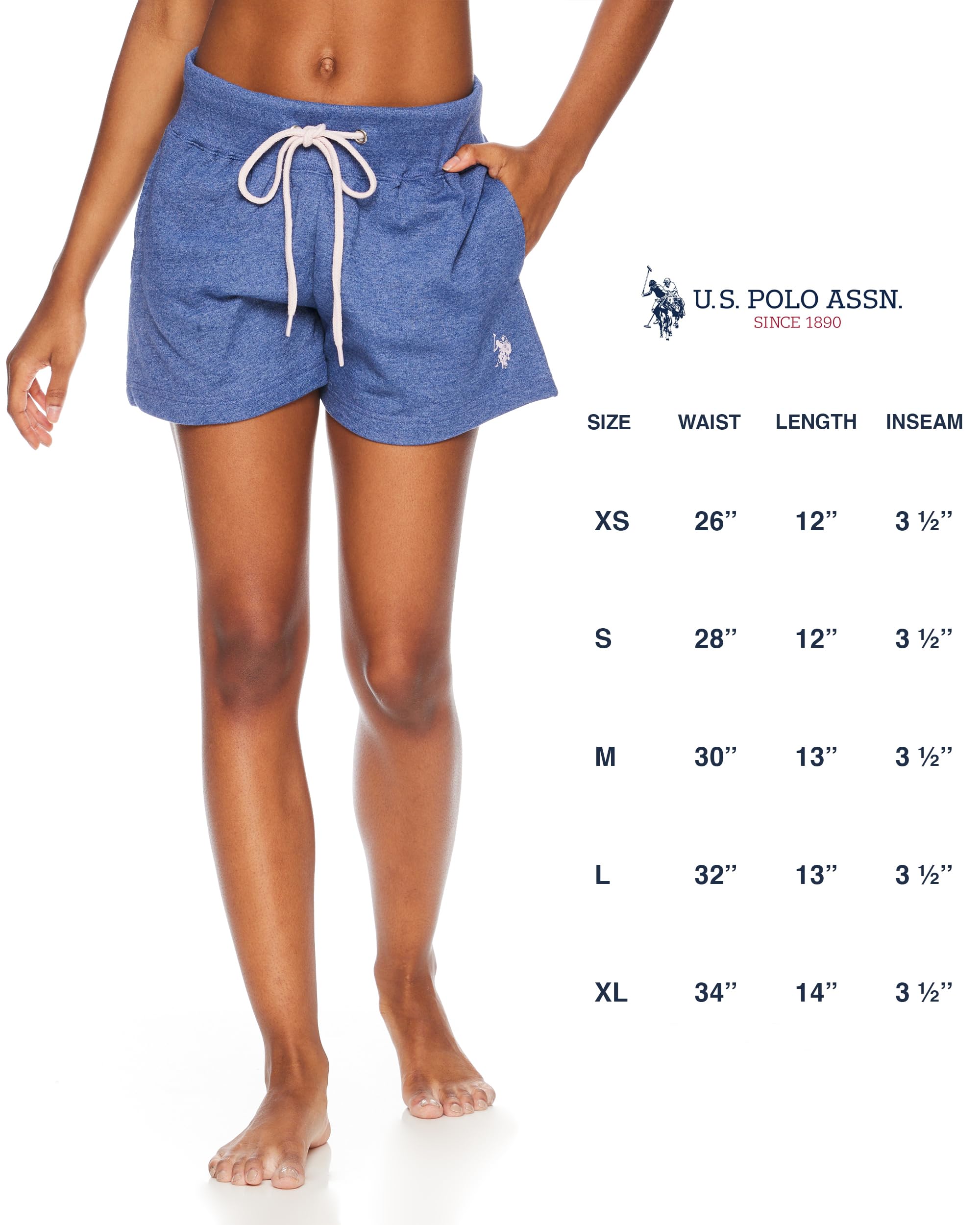 U.S. Polo Assn. Women's French Terry Lounge Shorts with Pockets - Soft Cotton Sleepwear & Casual Pajama Shorts for Home, Yoga, and Summer Outings