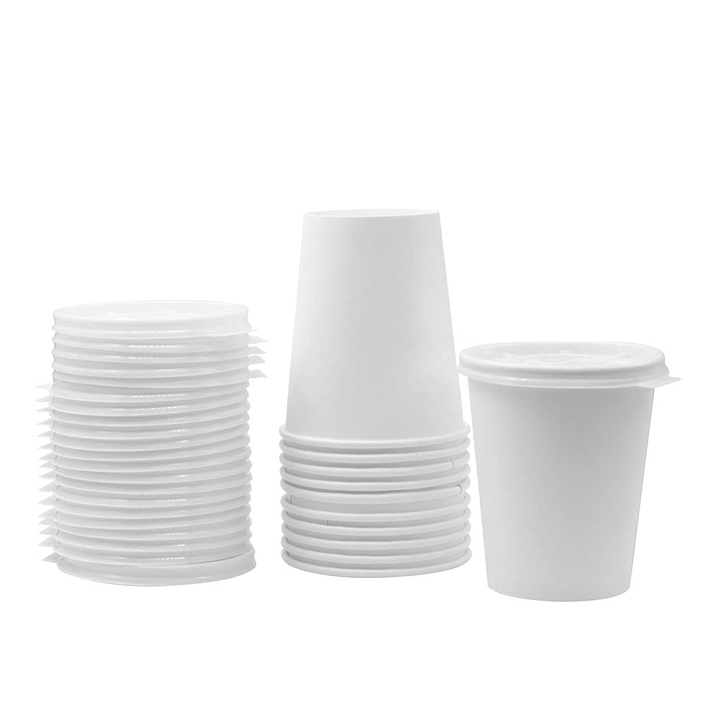 400 Pack 4 oz White Disposable Paper Coffee Cups with Lids - Eco Friendly Biodegradable Hot Beverage Cups for Espresso, Tea, To Go - Perfect for Coffee Shops, Offices, and Catering Events