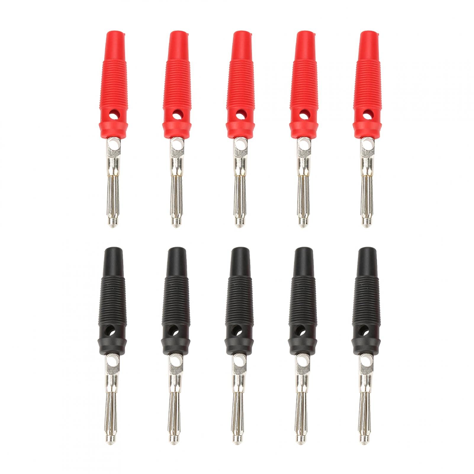 10PCS 4mm Banana Plug Jack Connectors - Red & Black Speaker Test Probes for Amplifier, DIY Electronics, Lab Equipment and Audio Testing