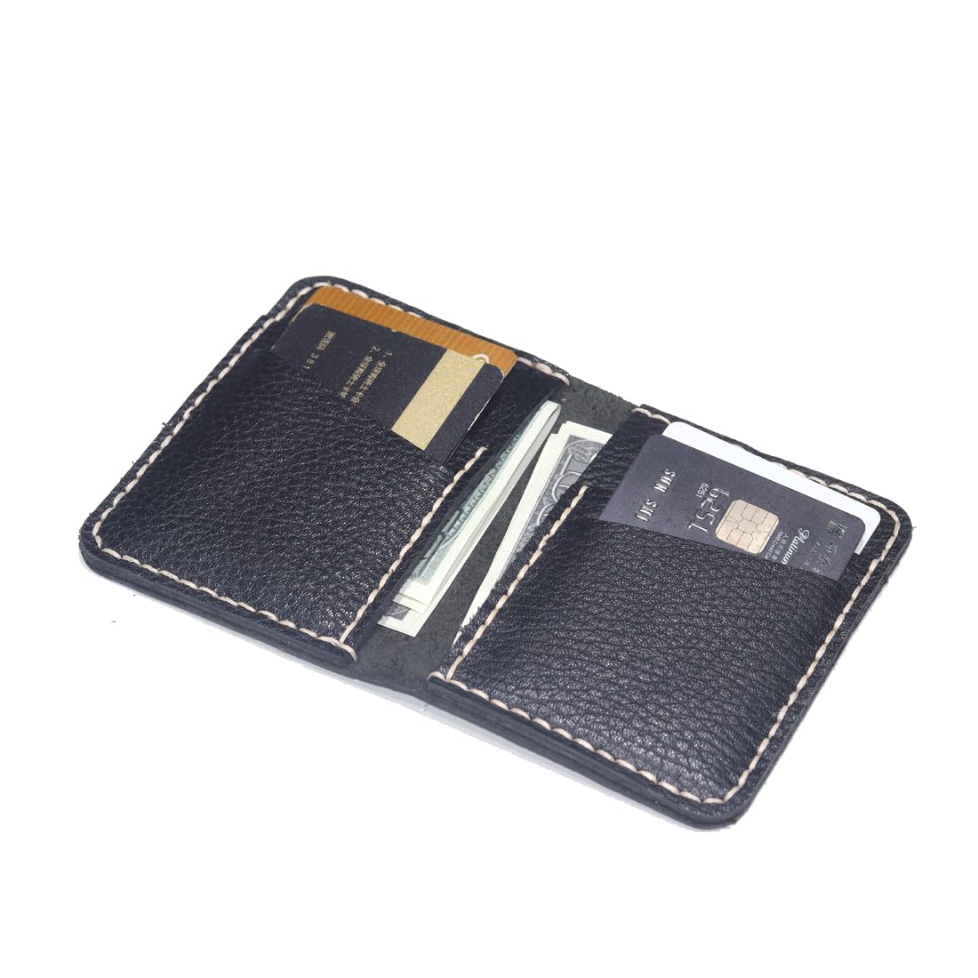 Handmade Leather Card Holder Wallet - Large Capacity Multi-Slot Folding Slim Wallet for Men & Women (Black) | Perfect for Business, Travel & Everyday Use