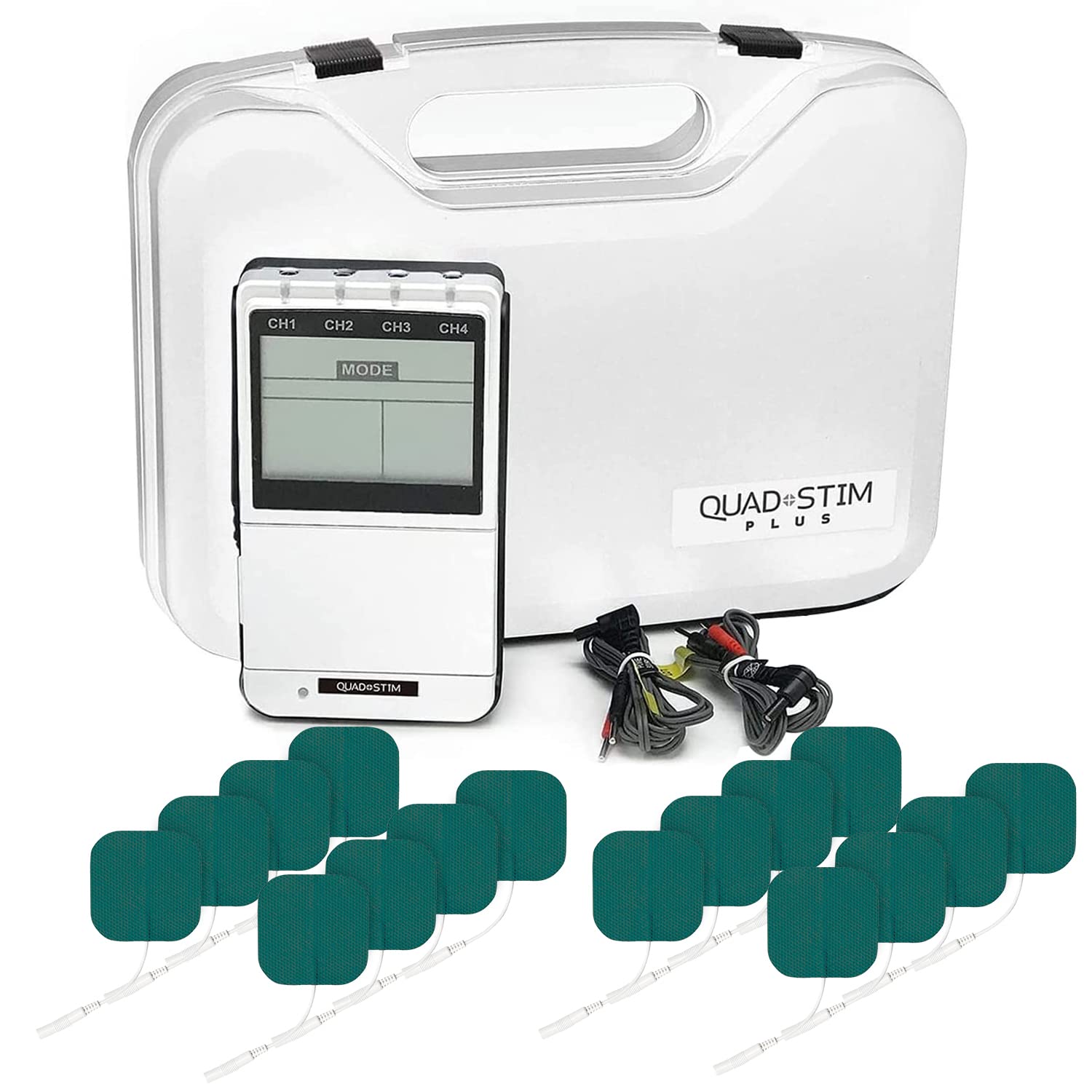 Quad Stim Plus TENS EMS Combo Unit - 4 Channel Portable Electrotherapy Muscle Stimulator for Pain Relief | FDA Cleared OTC Device for Back, Neck, Shoulder & Joint Pain | Home Use & Physical Therapy