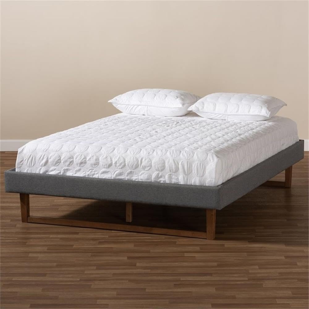Baxton Studio Liliya Mid-Century Modern Queen Platform Bed - Dark Gray Wood & Fabric Upholstered Frame - Perfect for Contemporary Bedrooms & Guest Rooms