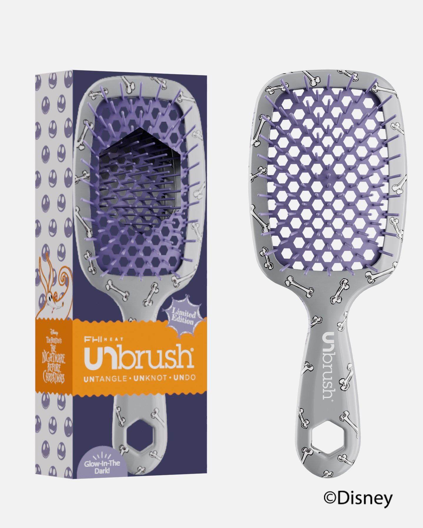 Disney The Nightmare Before Christmas Detangling Brush - Zero Tangle Hair Brush for Kids & Adults - Perfect for Curly, Thick, and Wet Hair Styling at Home or Travel