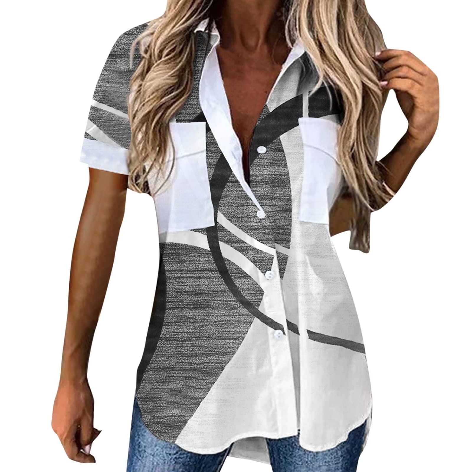 **Plus Size Floral V-Neck Blouse for Women - Sexy Casual Loose Fit Summer Top - Perfect for Beach Outings, Date Nights & Vacation Wear**