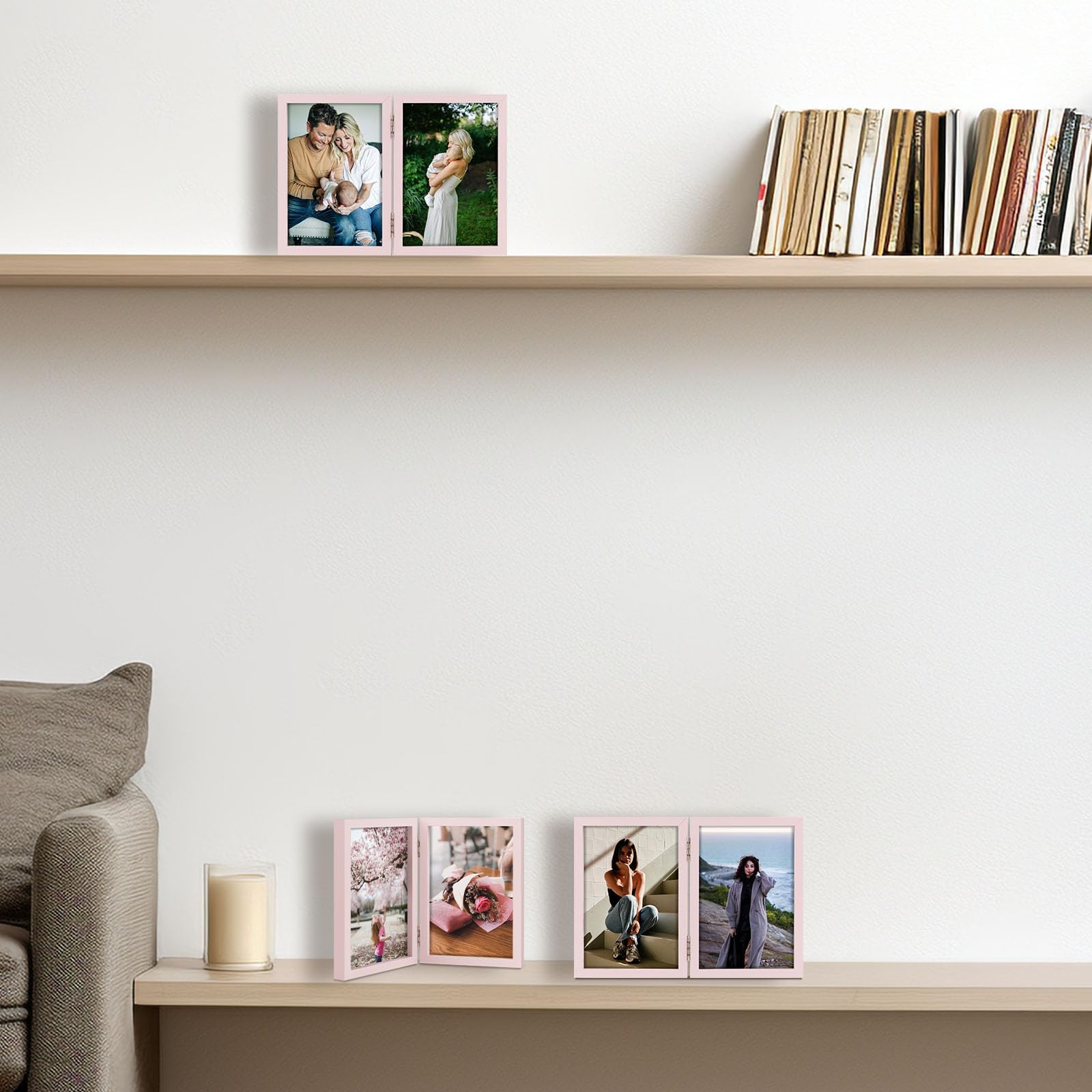 4x6 Double Hinged Photo Frames - Set of 2 Pink Folding Picture Frames for Tabletop or Desktop Display - Perfect for Family Photos, Wedding Pictures, and Home Decor