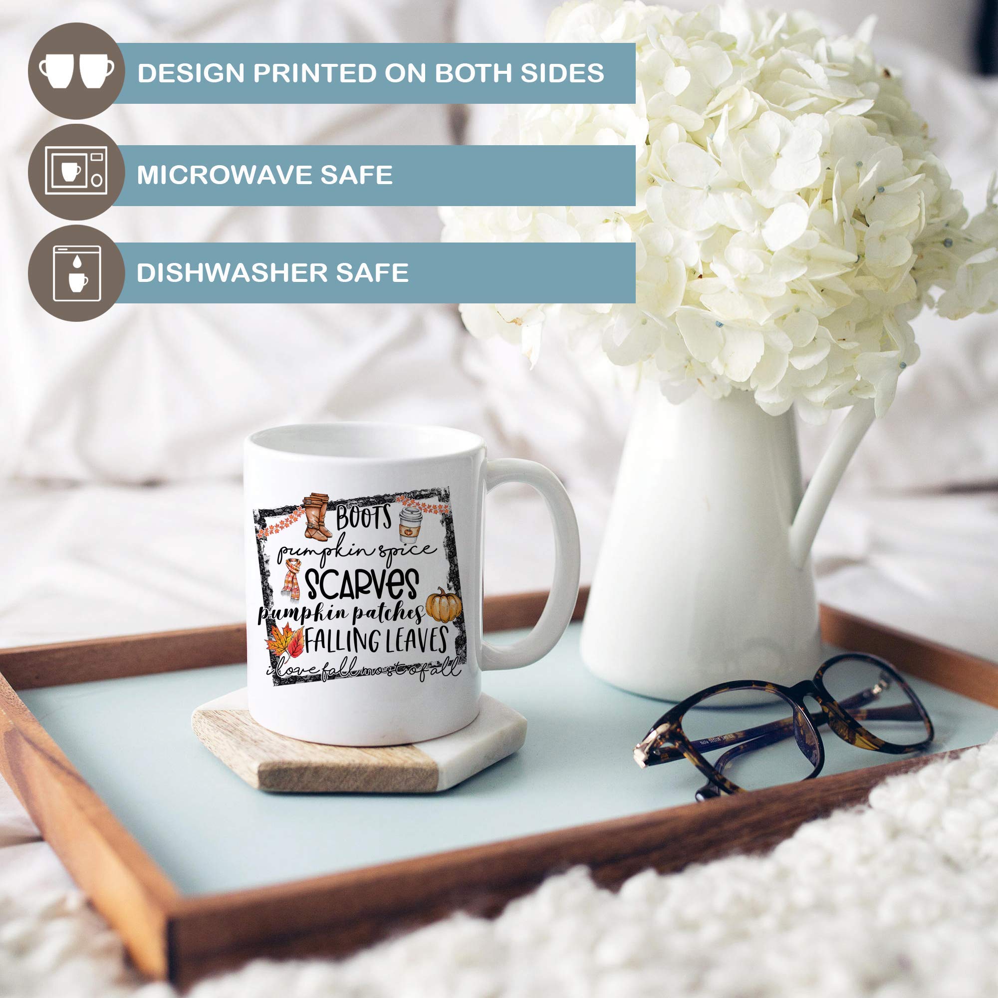 Pumpkin Spice Coffee Mug - I Love Fall Most of All Ceramic Cup | Microwave & Dishwasher Safe | Perfect for Autumn Holidays, Thanksgiving, Halloween & Cozy Home Decor