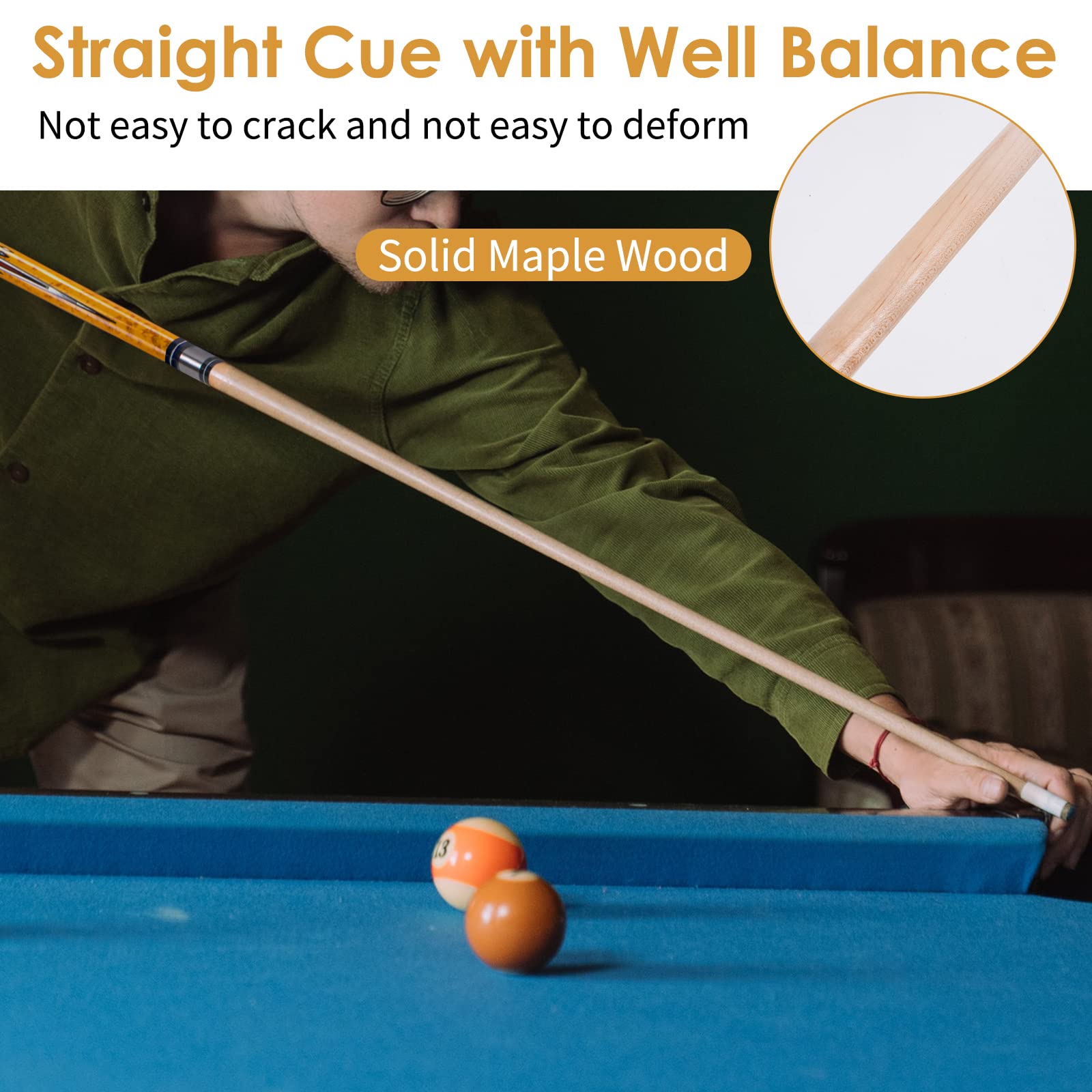 Kmise Professional 2-Piece Pool Cue Stick 58'' Snooker Billiard Cue (18-22 Oz) for Pool Table Sports - Perfect for Home Game Rooms & Bars