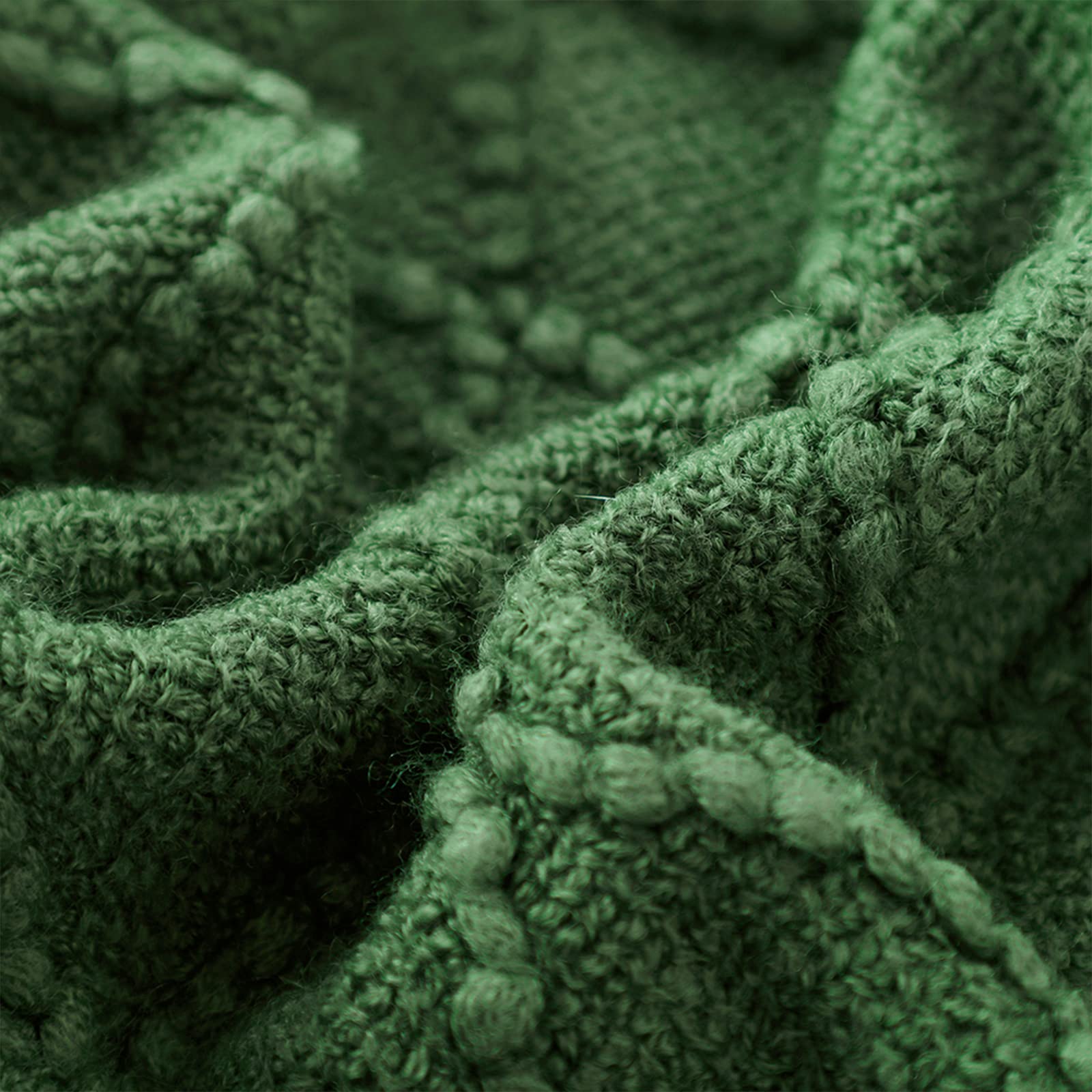 BOURINA Textured Solid Soft Sofa Throw Blanket - Knitted Couch Cover for Living Room, Dark Green, 50x60 Inches (127x152cm) - Cozy Decorative Blanket for Sofa, Bed, Dorm & Winter Warmth