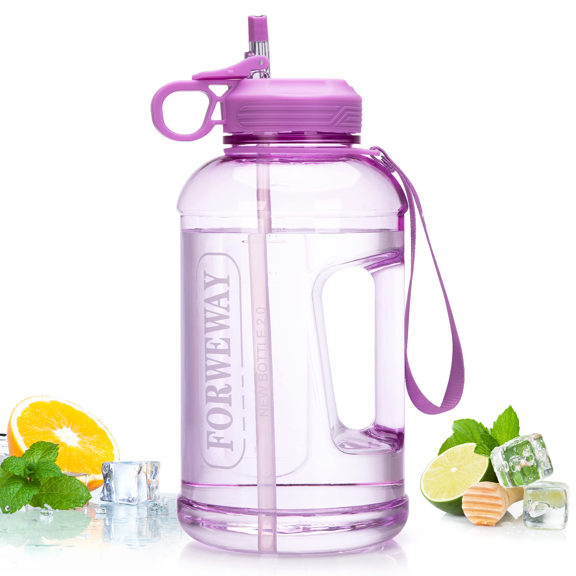 **2.2L (74oz) Leakproof Half Gallon Water Bottle with Straw & Handle - BPA Free Large Sports Water Jug for Camping, Hiking, Gym & Outdoor Activities (Purple)**