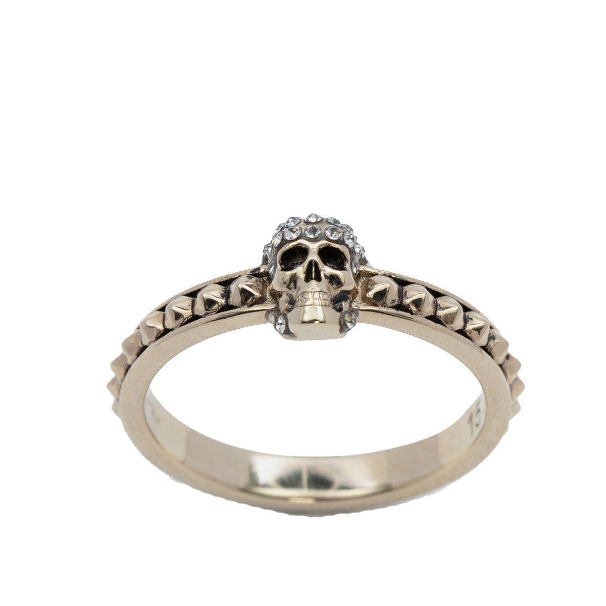 Pave Skull Thin Ring in Pale Gold - Gothic Jewelry for Women, Stackable Minimalist Ring for Everyday Wear, Halloween & Punk Fashion Accessory