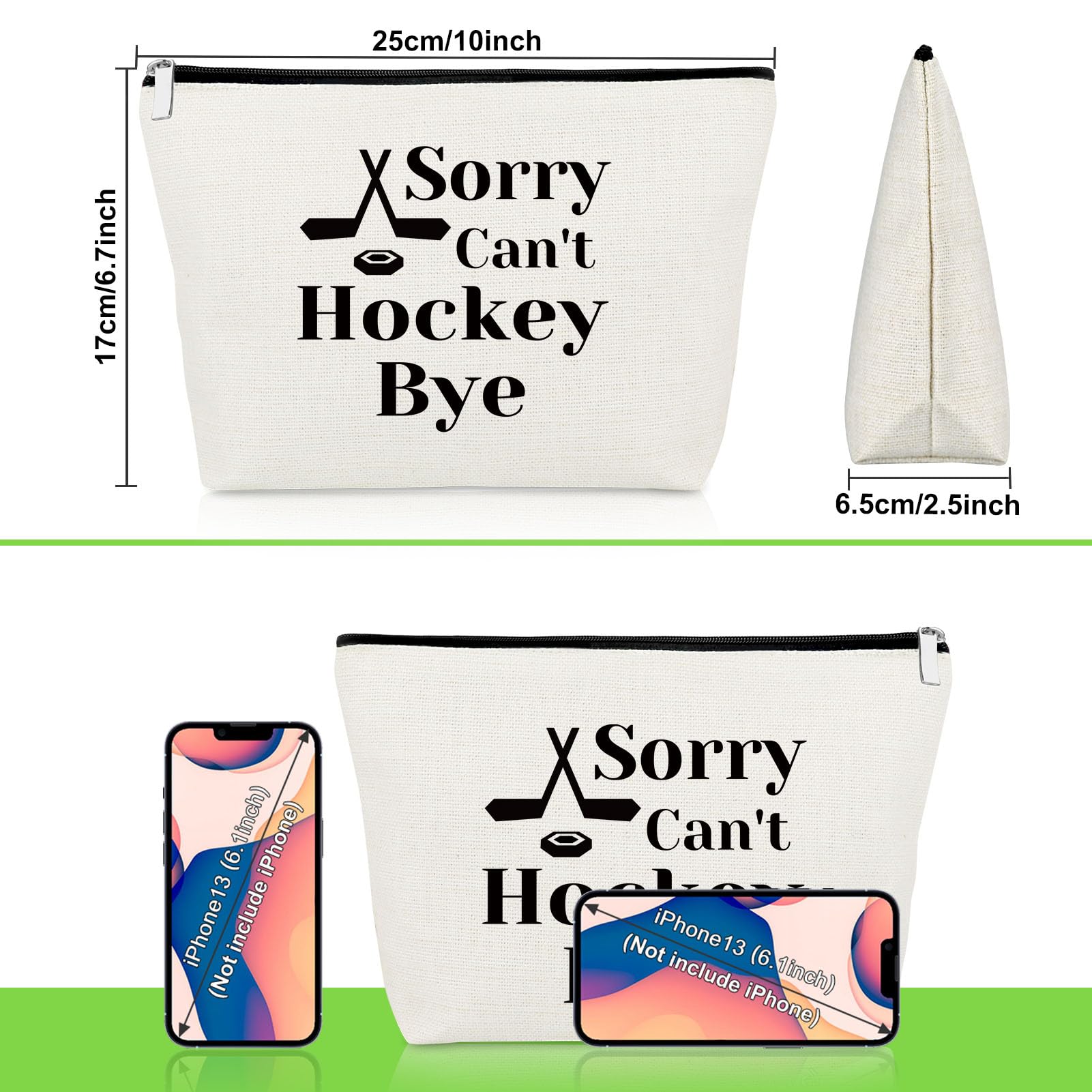 Hockey Themed Makeup Bag - Perfect Gift for Hockey Players, Coaches, Fans & Hockey Moms - Great for Christmas, Birthday & Retirement Presents - Durable Cosmetic Pouch for Skating Rinks, Locker Rooms & Travel