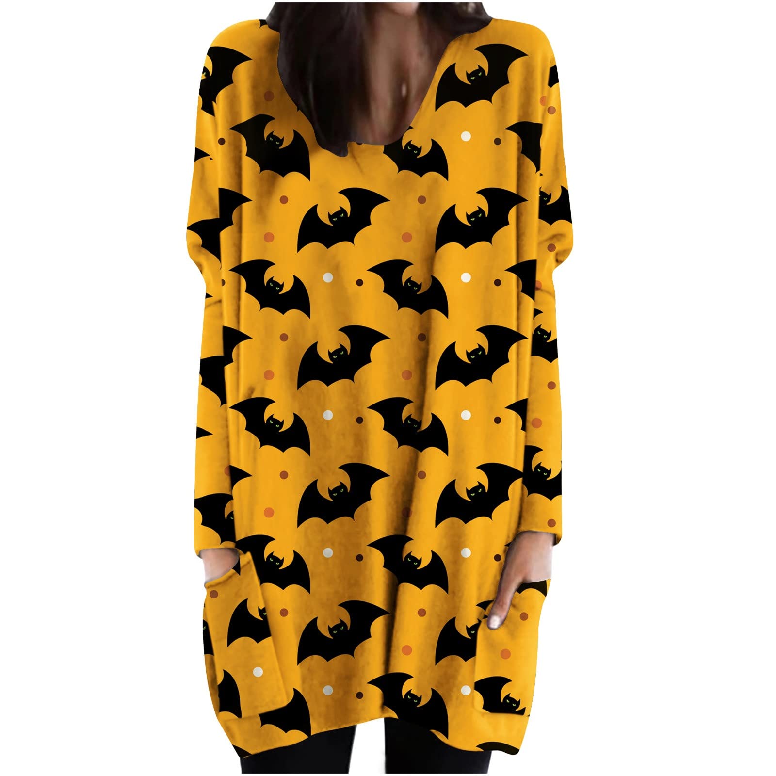 Women's Long Sleeve Crew Neck Halloween Print Sweatshirt Top with Pockets - Casual & Dressy Fall Fashion for Parties, Office Wear & Everyday Comfort