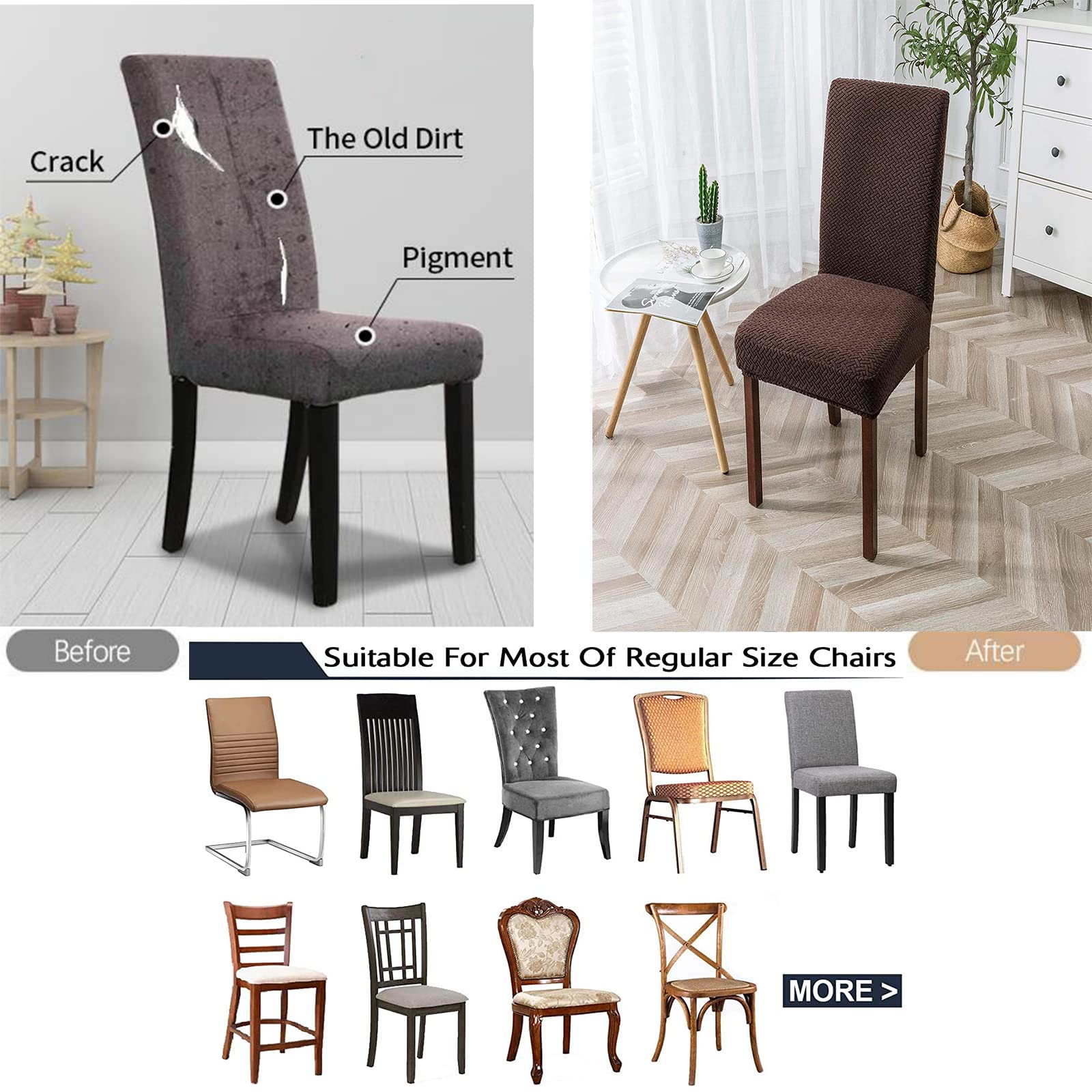 Washable Elastic Stretch Chair Seat Covers - Removable Dining Chair Protector for Home, Wedding, Hotel & Banquet - Modern Dark Coffee Furniture Cover (Set of 4) | Perfect for Dining Rooms, Ceremonies & Everyday Use