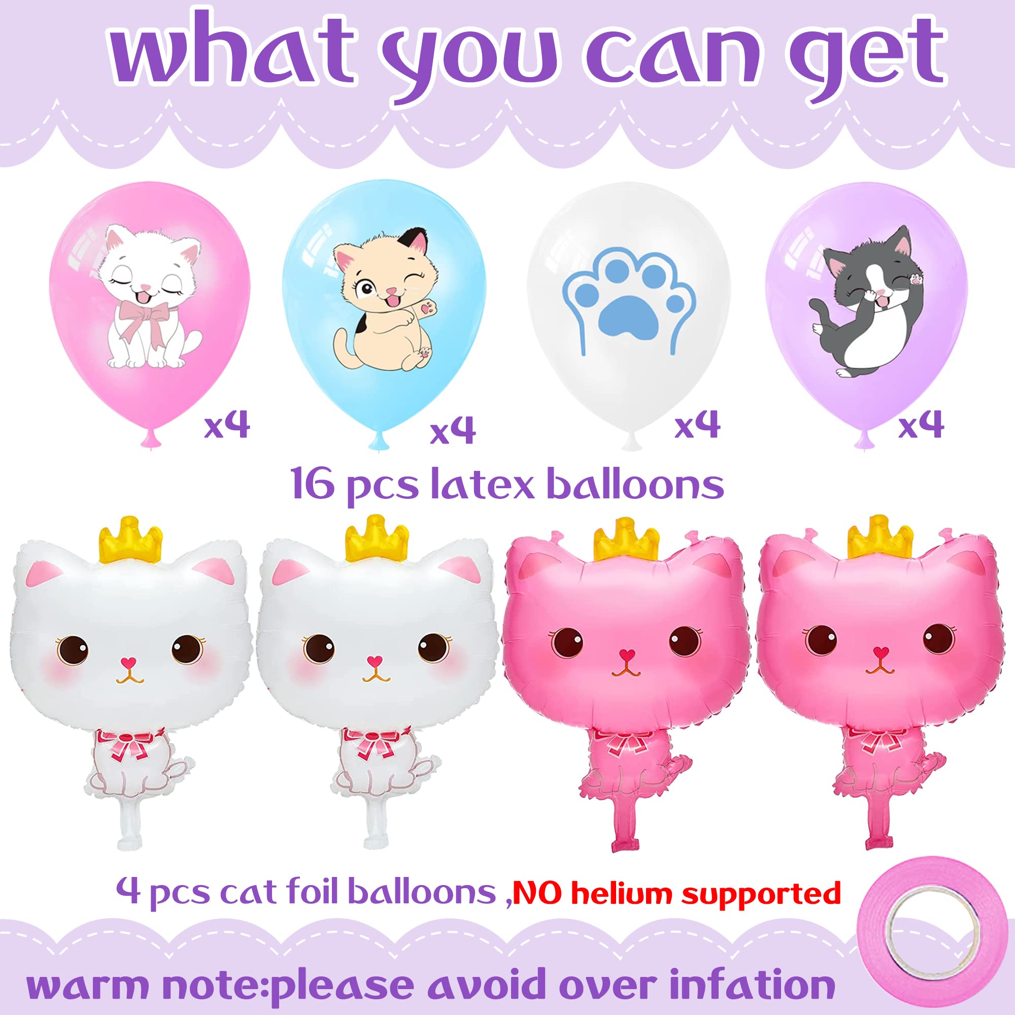 16 Cartoon Cat Print Latex Balloons & 4 Crown Cat Foil Balloons - Kitty Theme Party Decorations for Birthday, Baby Shower, Cat Lover Celebration - Perfect for Indoor/Outdoor Events, Photo Backdrops & Themed Parties