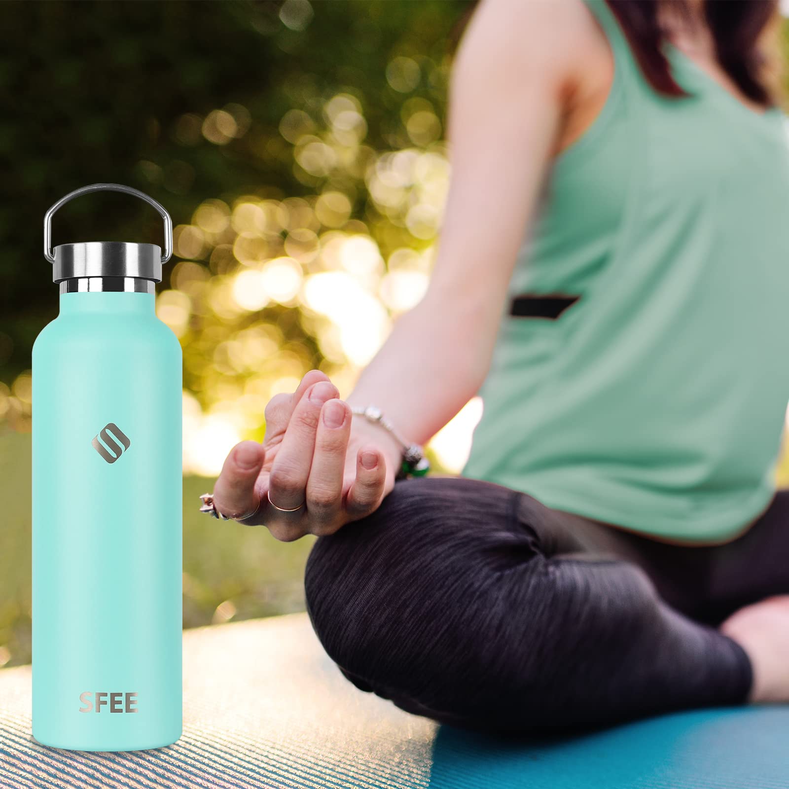 Sfee 25 oz Stainless Steel Insulated Water Bottle with Straw Lid - Double Wall Vacuum Thermos for Kids, Leakproof Sports Bottle for Gym, Hiking, Camping & Travel - Includes Cleaning Brush (Mint Green)