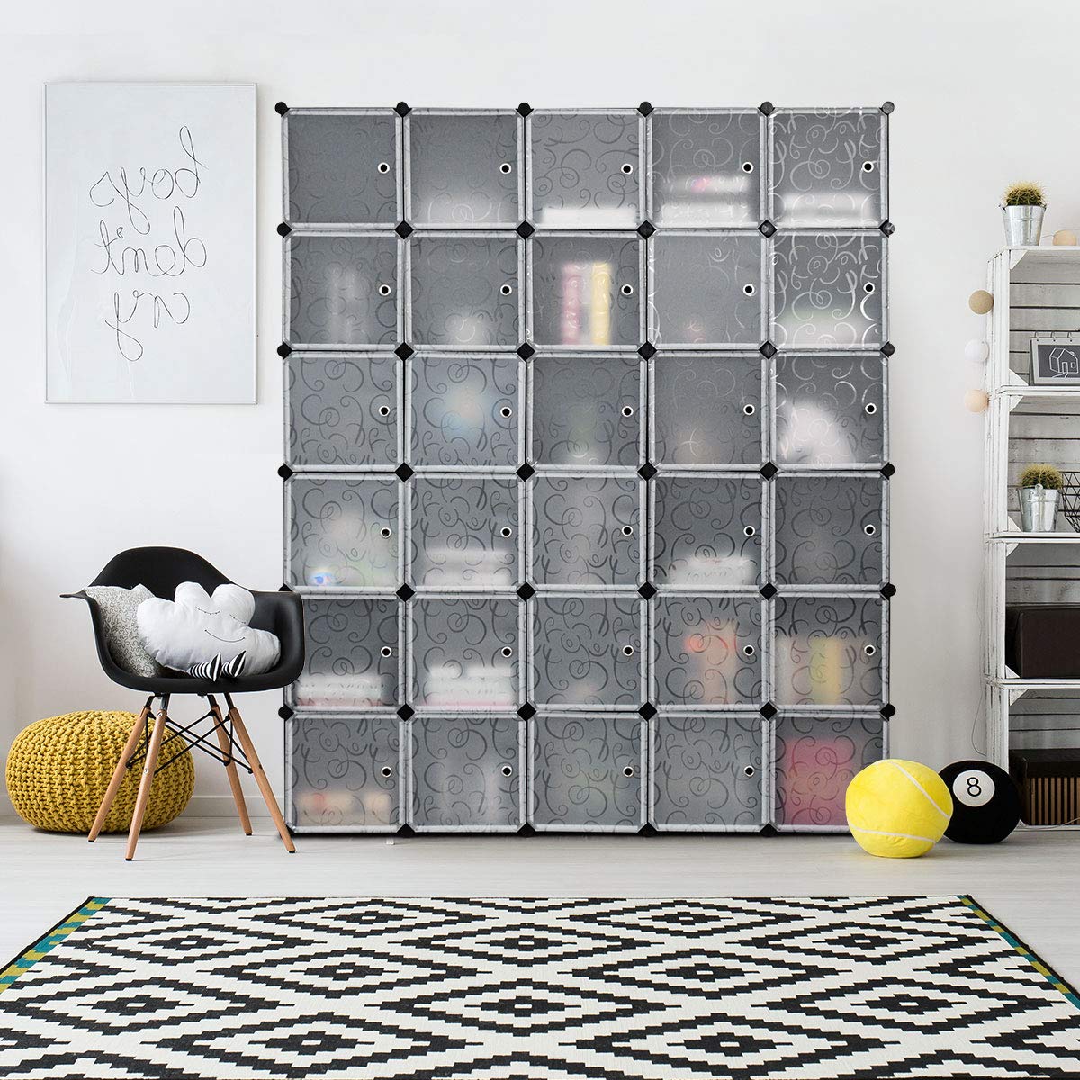 Tangkula 30-Cube Storage Organizer - Modular Plastic PP Closet Cabinet & Bookcase with Doors - Space Saving Storage Solution for Bedroom, Living Room & Office - Perfect for Organizing Toys, Books, Clothes & Home Decor