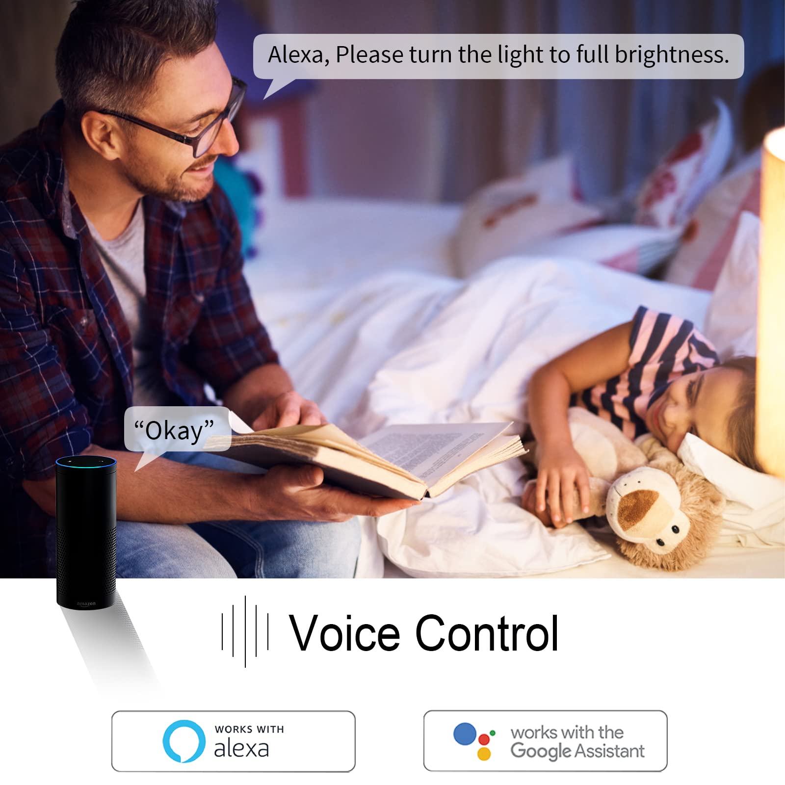 Smart Dimmer Plug 2.4G Wi-Fi - Alexa & Google Assistant Compatible Dimmable Smart Outlet for Voice Control, No Hub Required - Perfect for Bedroom Lamps, Living Room Lighting & Smart Home Automation