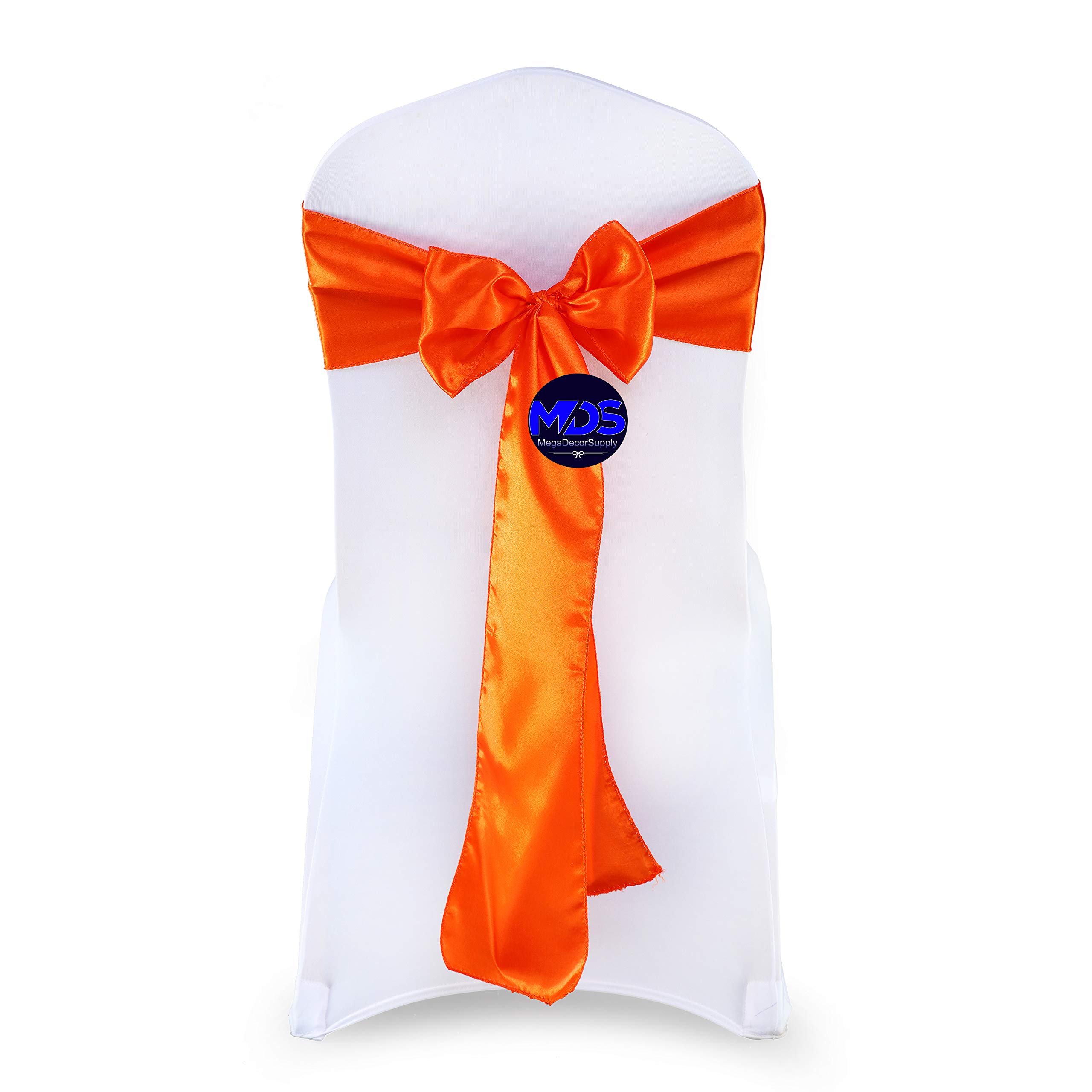 250-Pack Orange Satin Chair Sashes for Weddings, Events & Party Decorations - Elegant Bow Sashes for Chair Covers, Table Settings & Venue Decor