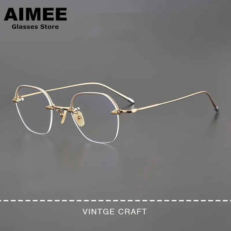 Stylish Unisex Semi-Rimmed Polygon Square Titanium Eyeglasses Frame - Lightweight & Durable for Work, Reading & Fashion (Model 102008)