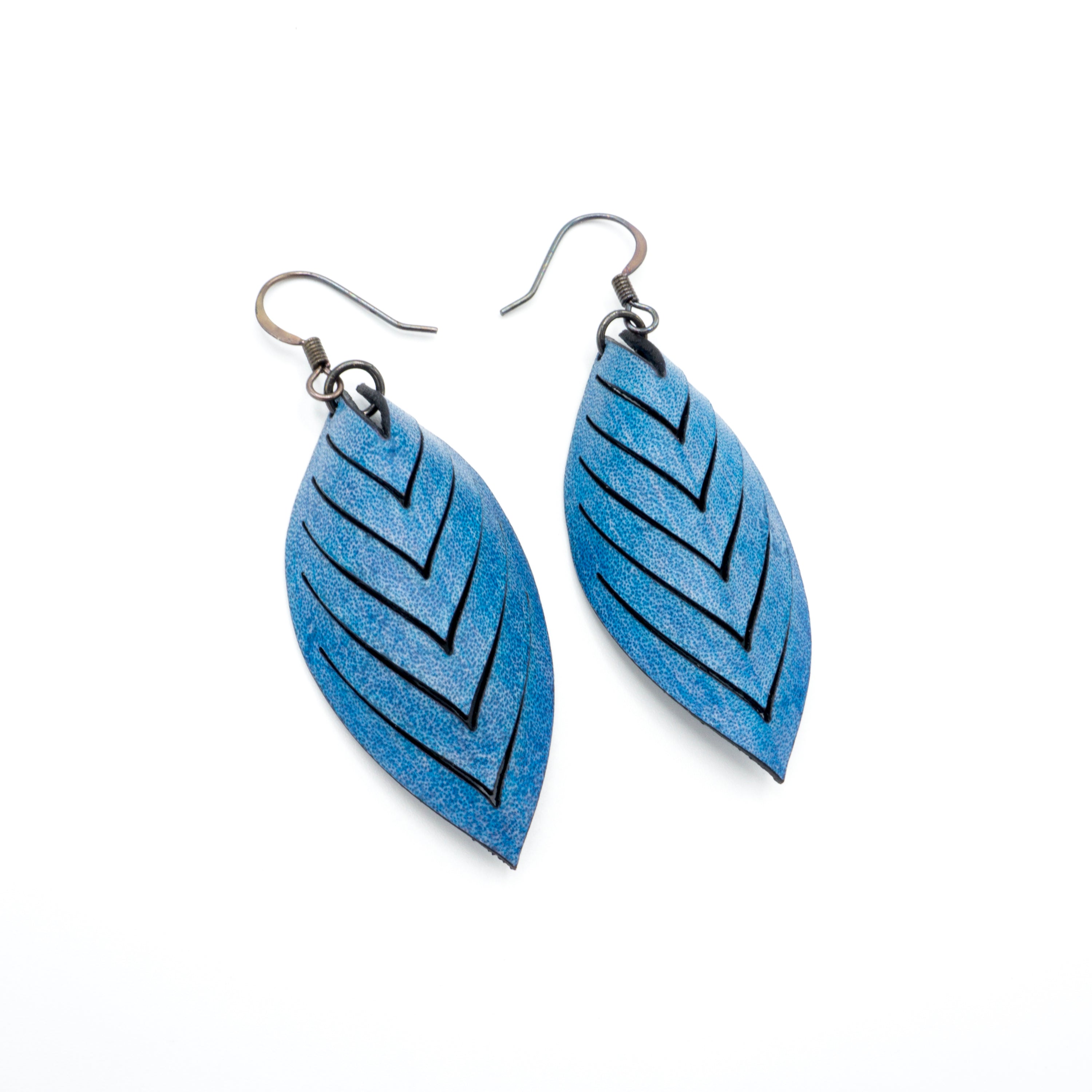 Terrabyte 14 [S] Leather Earrings - Bright Navy Blue Handmade Dangle Earrings for Women | Boho Chic Jewelry for Parties, Weddings & Everyday Wear