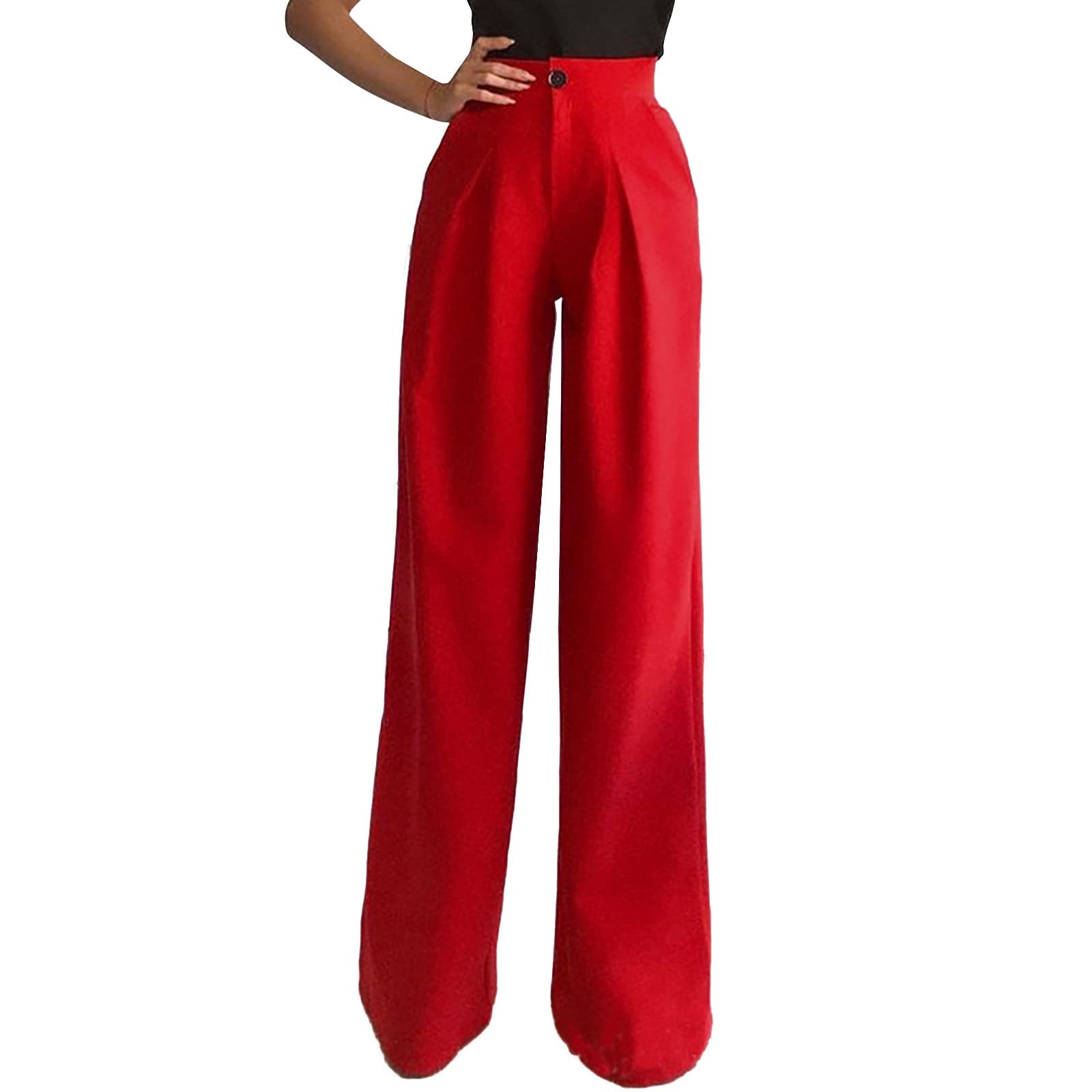 Women's High Waisted Wide Leg Palazzo Pants - Solid Black Casual Trousers with Flare Leggings Style for Work, Travel & Everyday Comfort