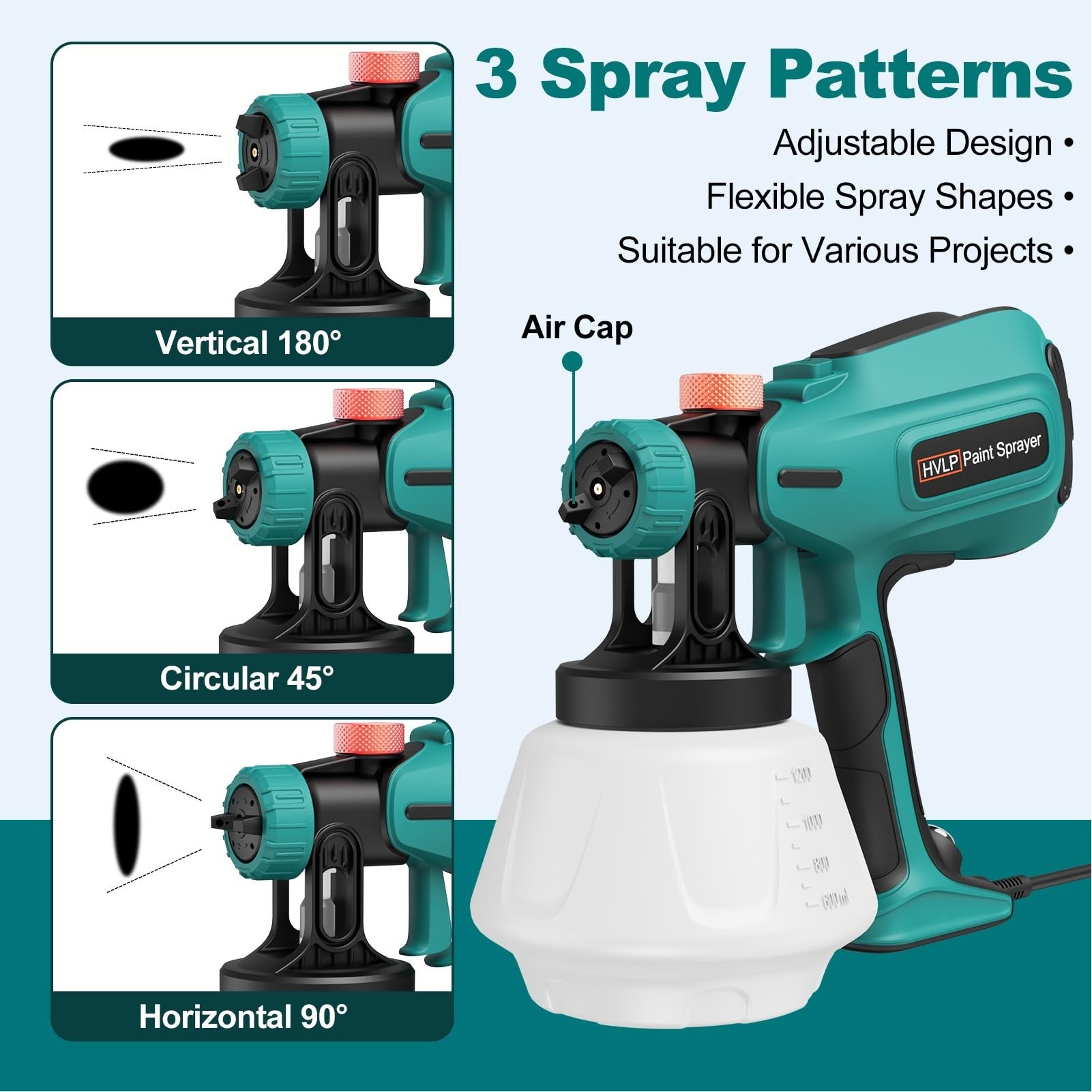 700W HVLP Paint Spray Gun with 4 Copper Nozzles & 3 Spray Patterns - 2024 Upgraded Electric Paint Sprayer for Furniture, Cabinets, Walls - Easy to Clean DIY Painting Tool for Home Projects, Fences, Decks & More