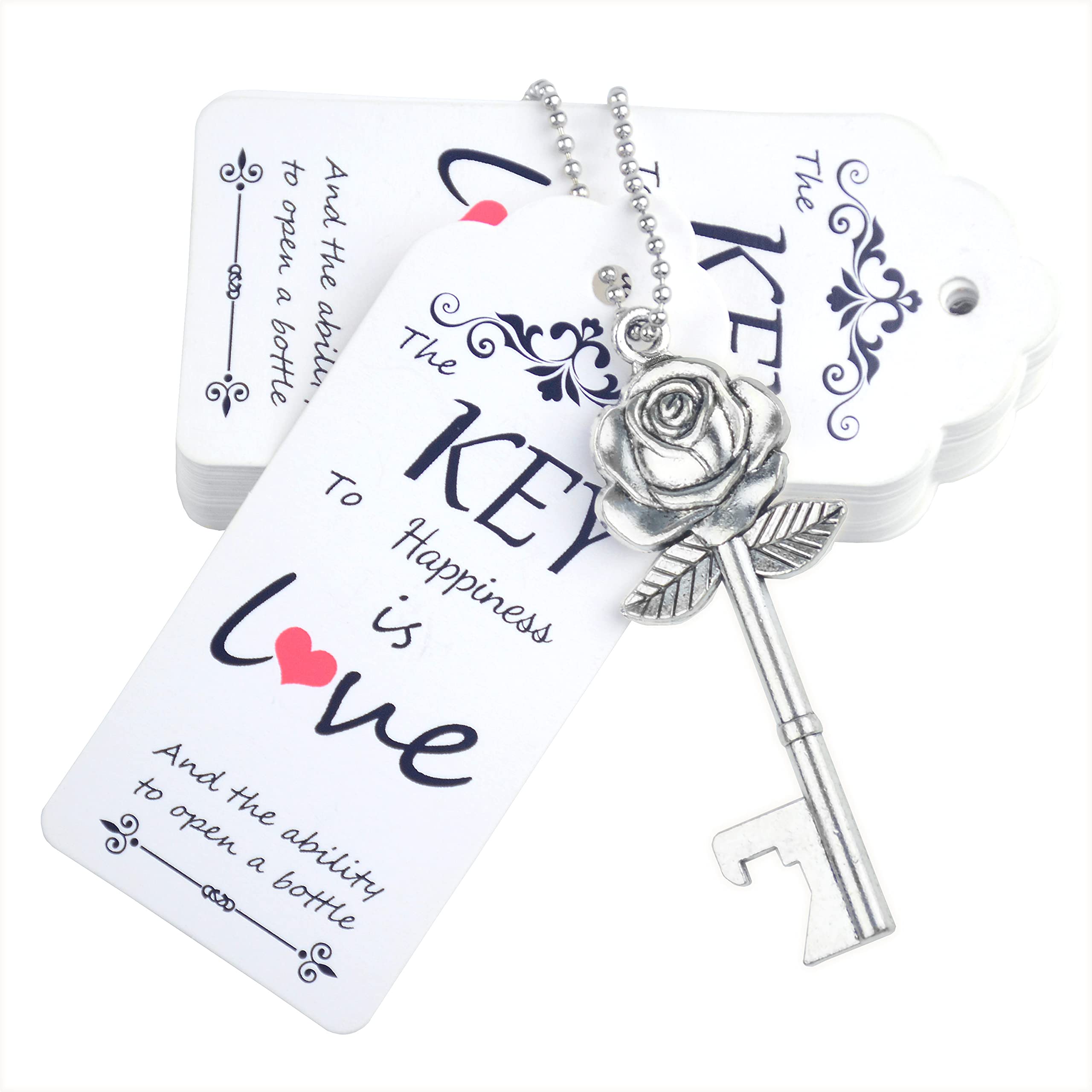 52pcs Rose Flower Bottle Openers with Keychain - Rustic Wedding Favors for Guests, Anniversary Party Gifts, Bridal Shower Accessories - Perfect for Wedding Decor, Bridal Party, and Special Events (Silver)