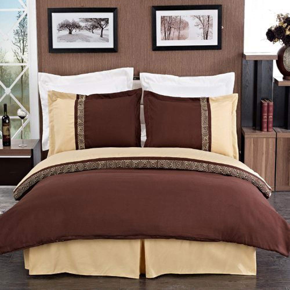 Luxury Royal Hotel Bedding Set - Gold & Chocolate Astrid Embroidered 8-Piece California King Size Bed in a Bag | Premium Hotel Collection for Master Bedroom & Guest Room Decor