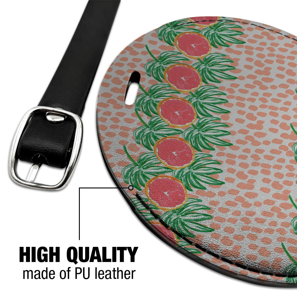 Round Leather Luggage Tag with Grapefruit & Leaf Design - Durable Suitcase ID Tag for Carry-On Bags | Perfect for Travel, Business Trips & Vacation Identification