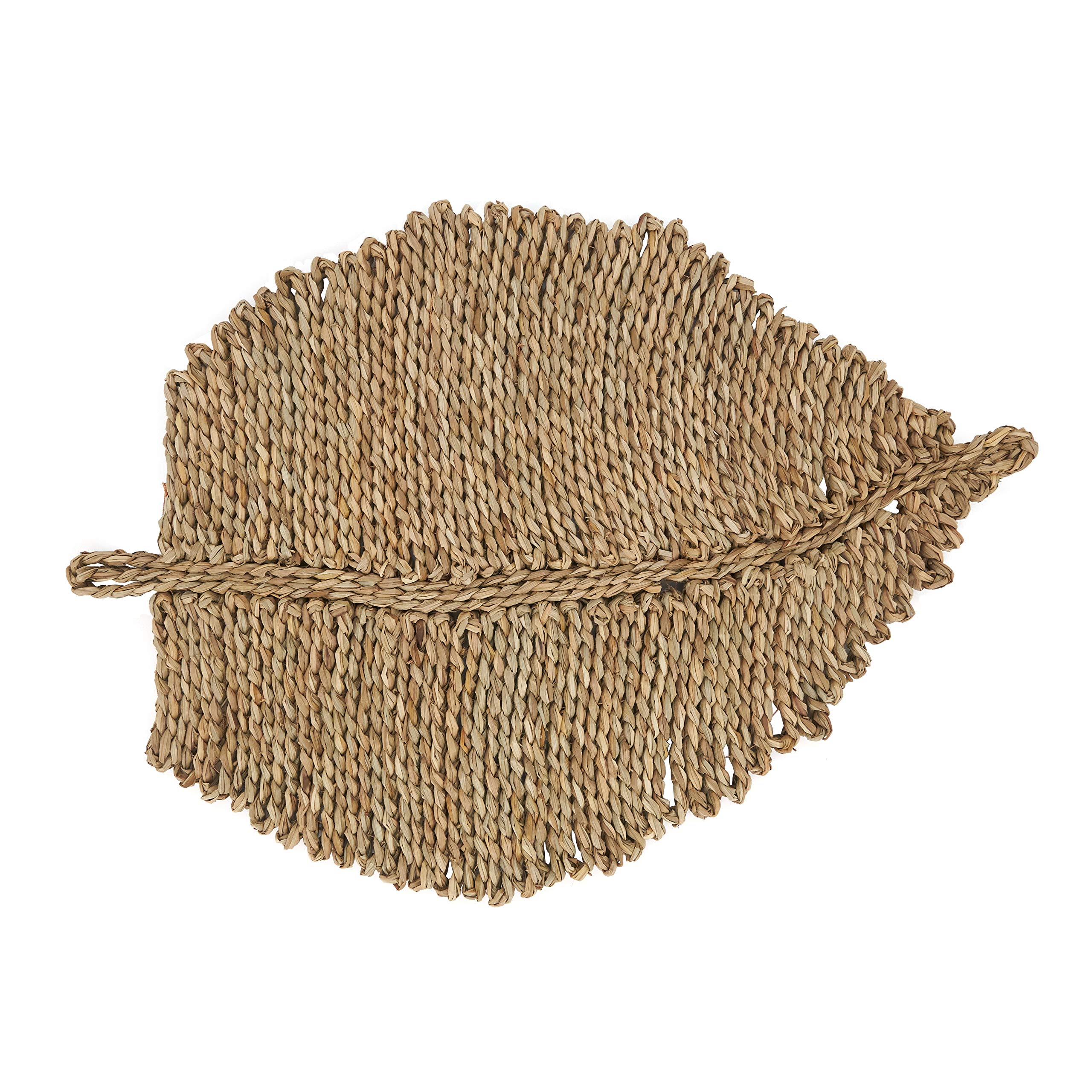 Natural Sea Grass Leaf Placemats Set of 4 - Eco-Friendly Round Table Mats for Dining, Kitchen, or Outdoor Picnic Use