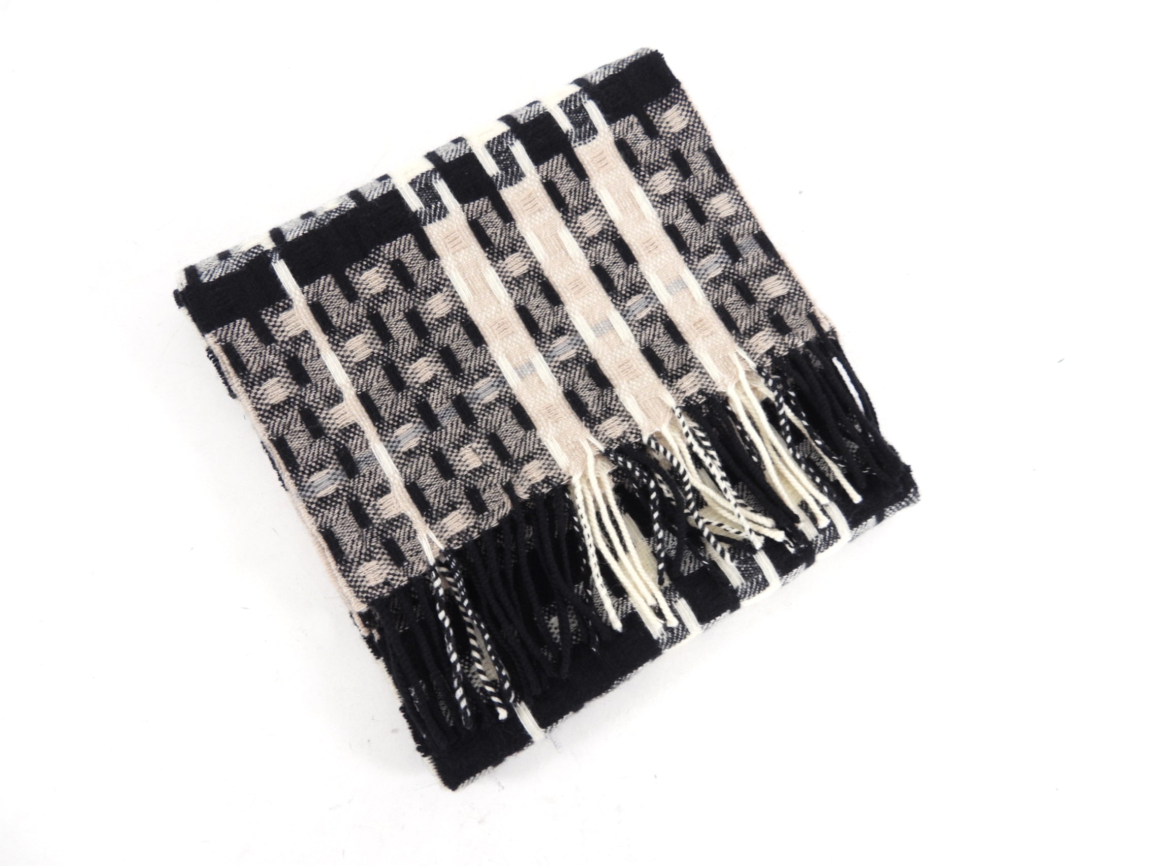 Burberry Black Ivory Beige Tweed Wool Long Scarf - Luxury Winter Wrap for Women, Fashionable Cashmere Blend Shawl for Cold Weather, Office & Outdoor Activities