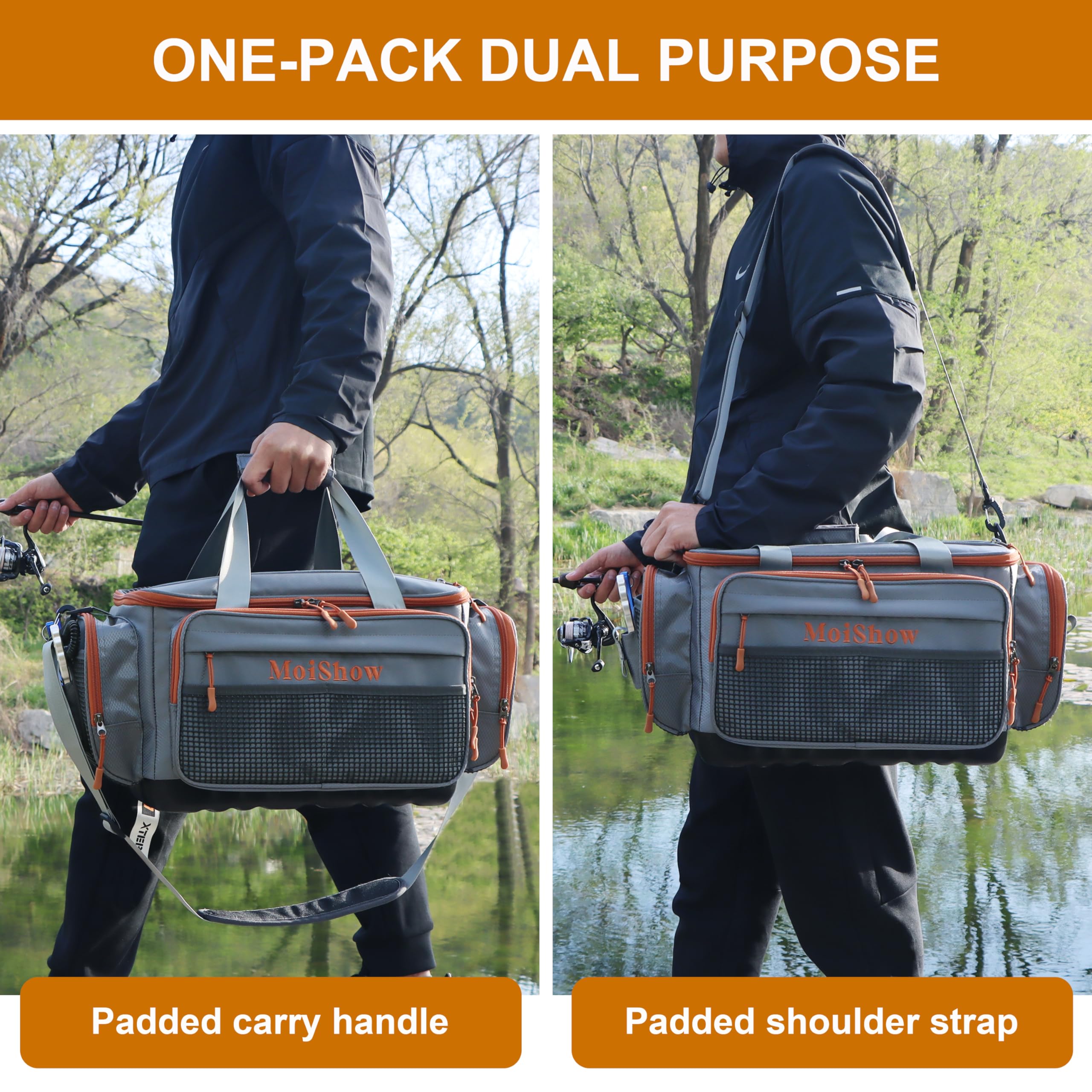 **Waterproof Fishing Tackle Box Bag - Durable Saltwater & Freshwater Fishing Gear Storage with Padded Shoulder Strap - Fits 3600/3700 Tackle Boxes (Grey) - Perfect for Boat, Shore & Kayak Fishing**
