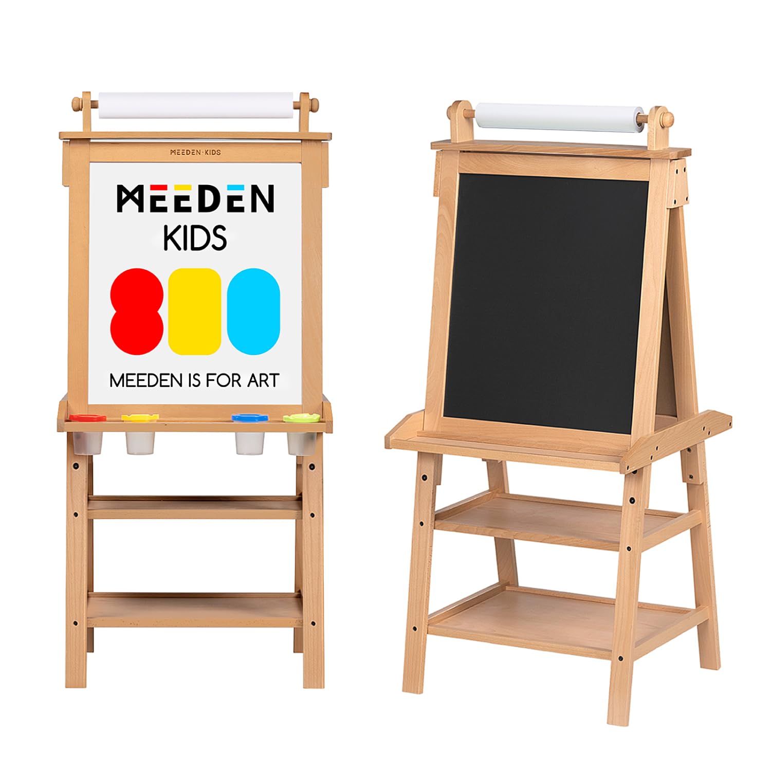 MEEDEN Kids Art Easel - Adjustable Beechwood Standing Easel with Paper Roll, Chalkboard & Magnetic Whiteboard - Perfect for Home, Classroom & Art Studio - Creative Drawing & Painting Supplies for Children