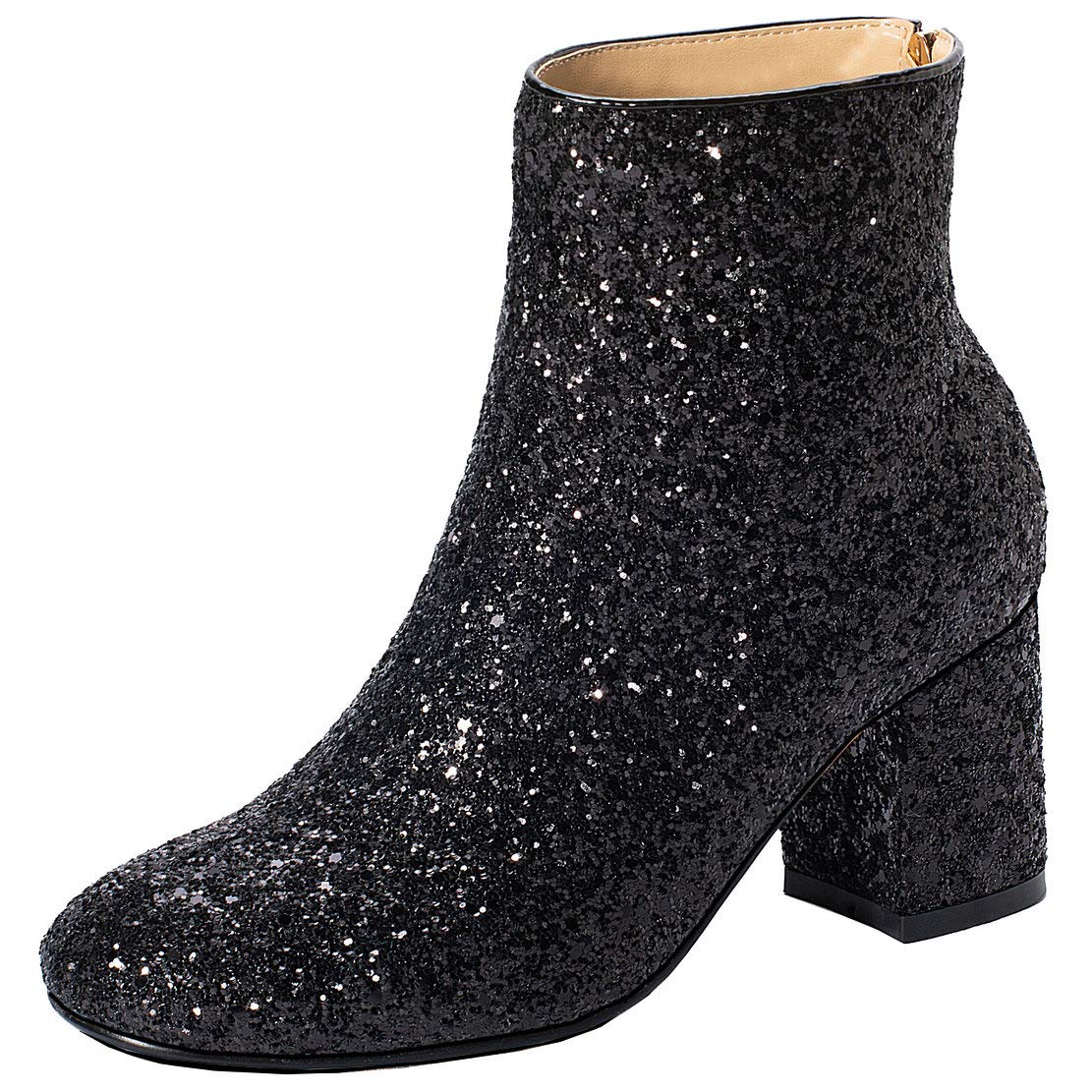 MAVMAX Women's Glitter Ankle Boots - Sequin High Heel Chunky Booties for Wedding, Party, and Evening Events | Comfortable & Stylish Women's Fashion Shoes