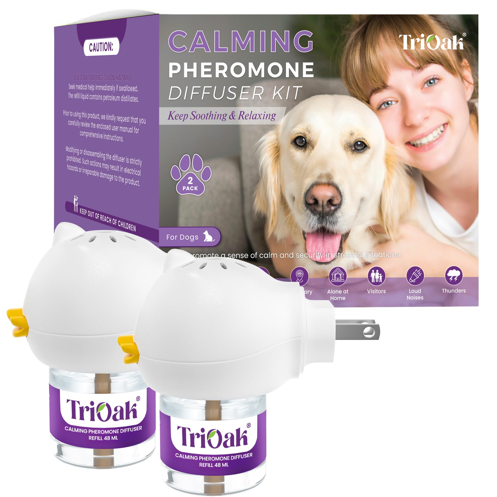 Dog Calming Pheromone Diffuser - Advanced Anxiety Relief for Dogs with Appeasing Pheromones - 2 Pack Purple - Perfect for Travel, Vet Visits & Home Stress Relief