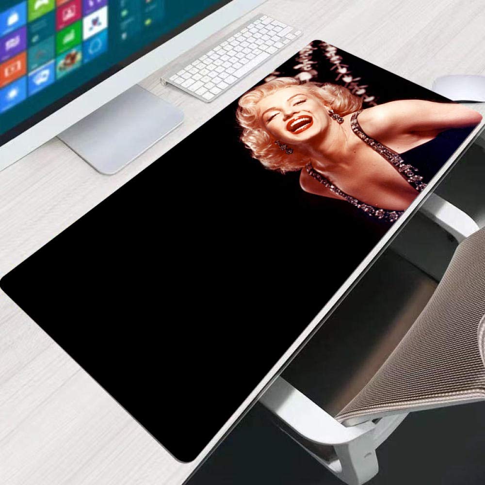 JIAXUZI Large Mouse Pad XL - 700x300x3mm Black Marilyn Monroe Design with Stitched Edge | Premium Textured Non-Slip Rubber Base Mouse Mat for Laptop, PC & Computer | Perfect for Gaming, Office Work & Graphic Design