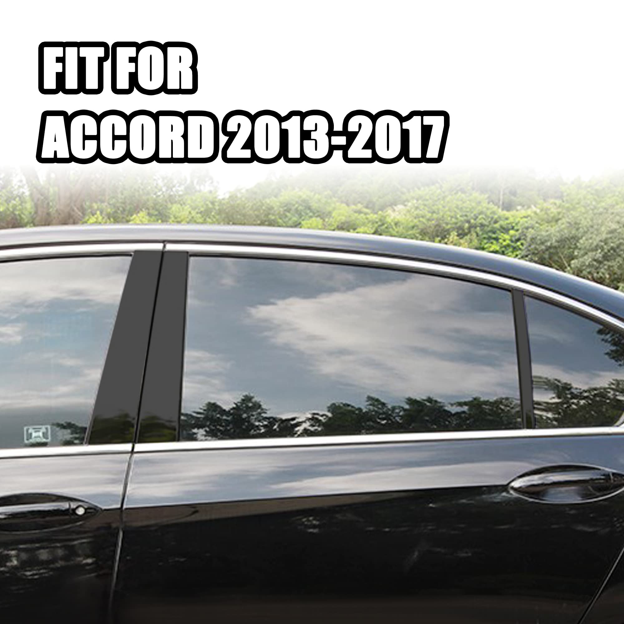 6pcs Glossy Black Vinyl Stickers for 2013-2017 Honda Accord Sedan - Car Window Pillar Post Overlay Wrap Trim - Exterior Accessories & Modification Decoration - Perfect for Car Customization & Style Upgrade