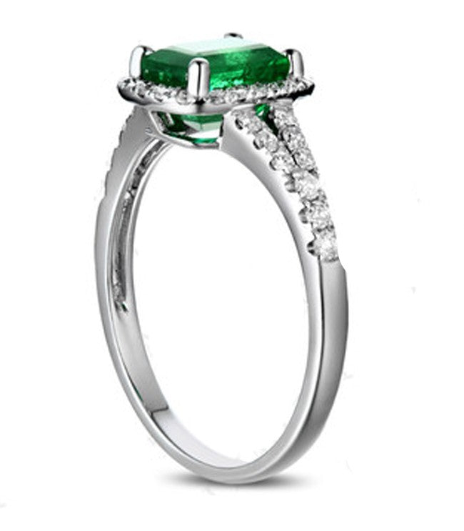 1.25 Carat Natural Green Emerald & Moissanite Diamond Engagement Ring in 14K White Gold - Perfect for Proposals, Anniversaries & Special Occasions